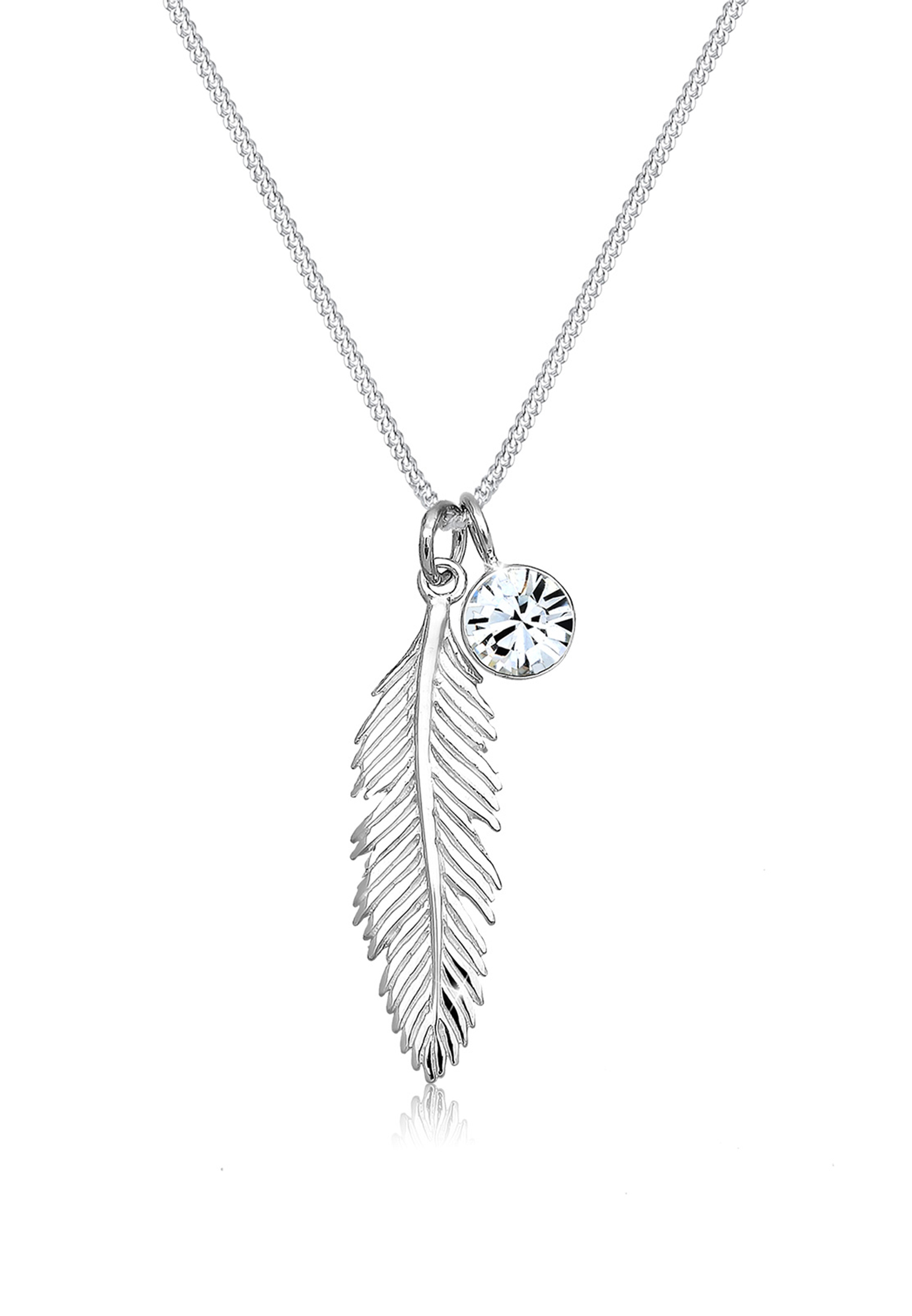 Halskette Feder | Kristall ( Weiß ) | 925er Sterling Silber