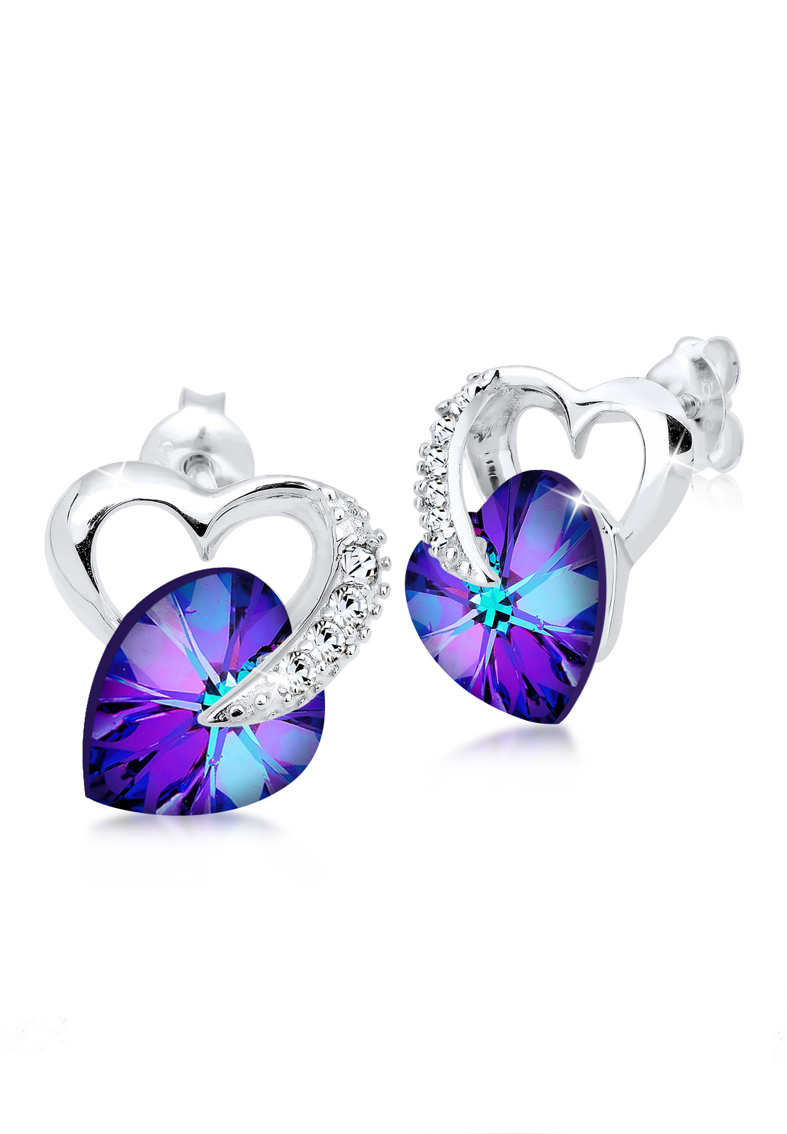 Ohrstecker Herz | Kristall ( Weiß ) | 925er Sterling Silber