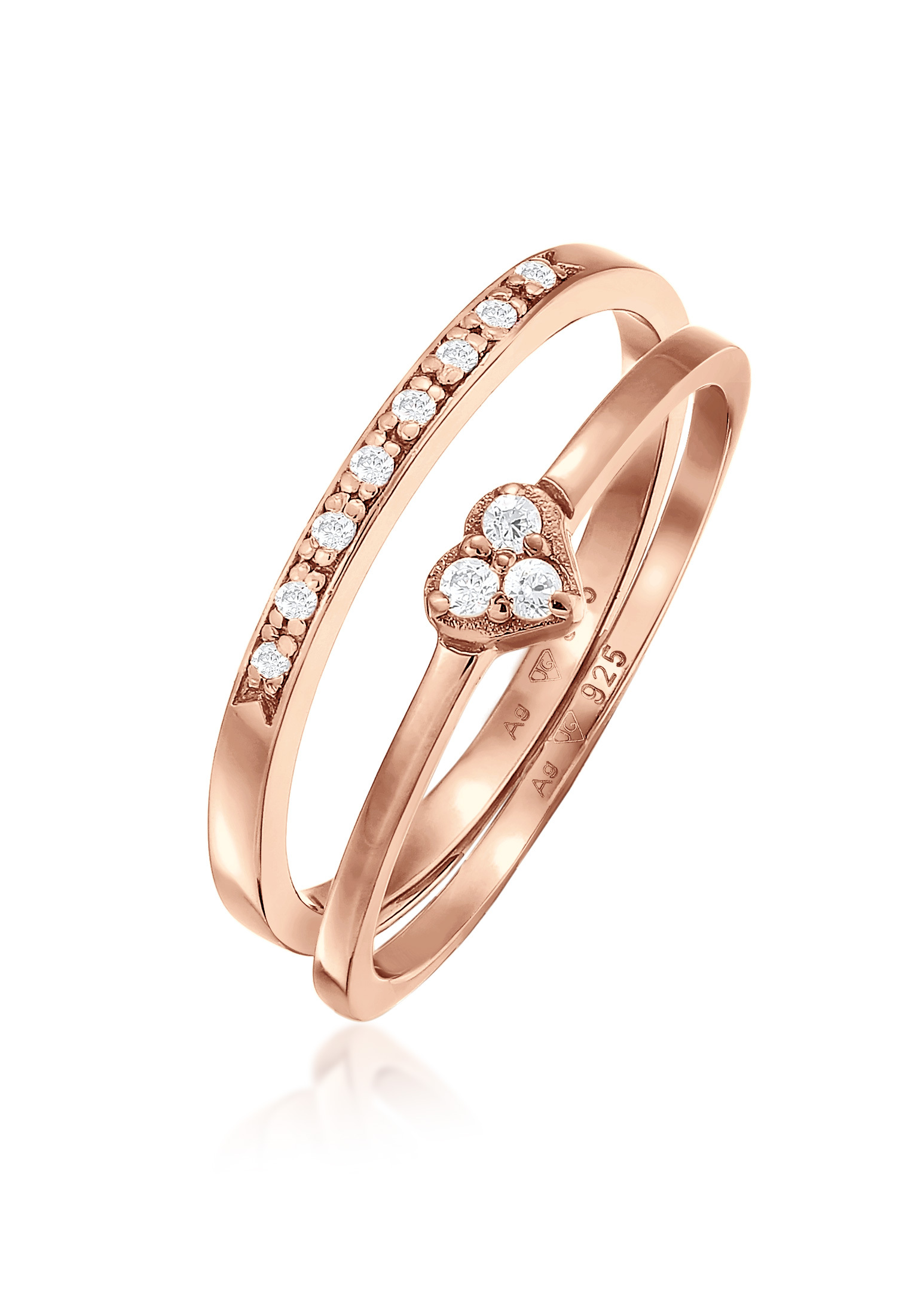 Ring-Set Memoire Herz | Zirkonia (Weiß) | 925er Sterling Silber