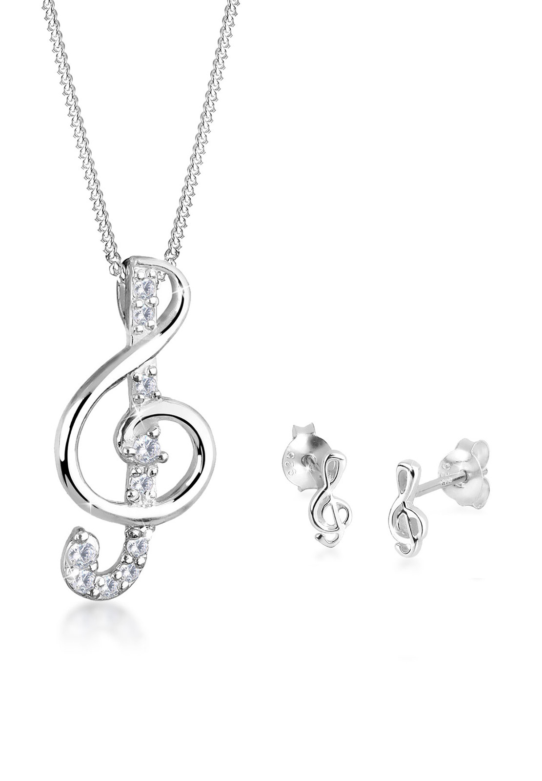 Schmuckset Notenschlüssel | Zirkonia ( Weiß ) | 925er Sterling Silber