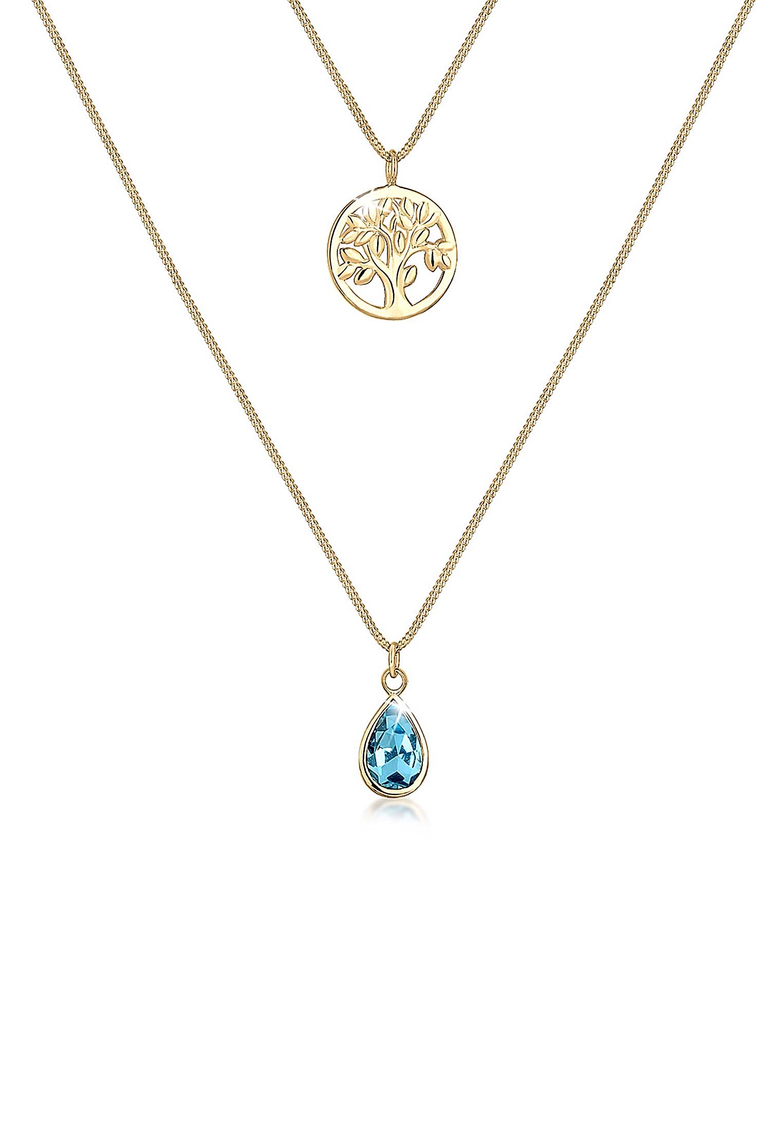 Halskette | Kristall ( Hellblau ) | 925 Sterling Silber vergoldet