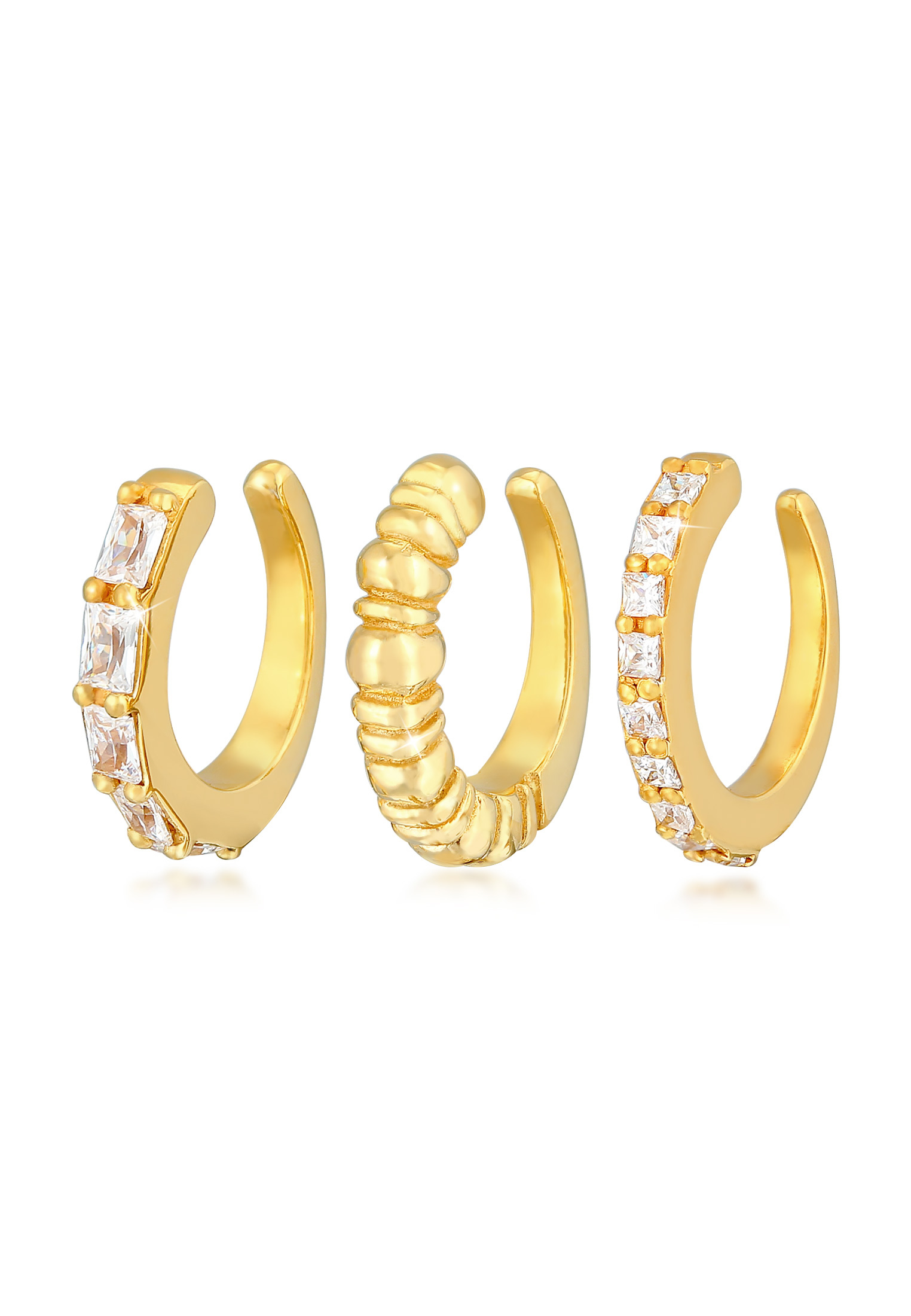 Earcuff 3er Set Geo | Zirkonia (weiß) | 925er Sterling Silber