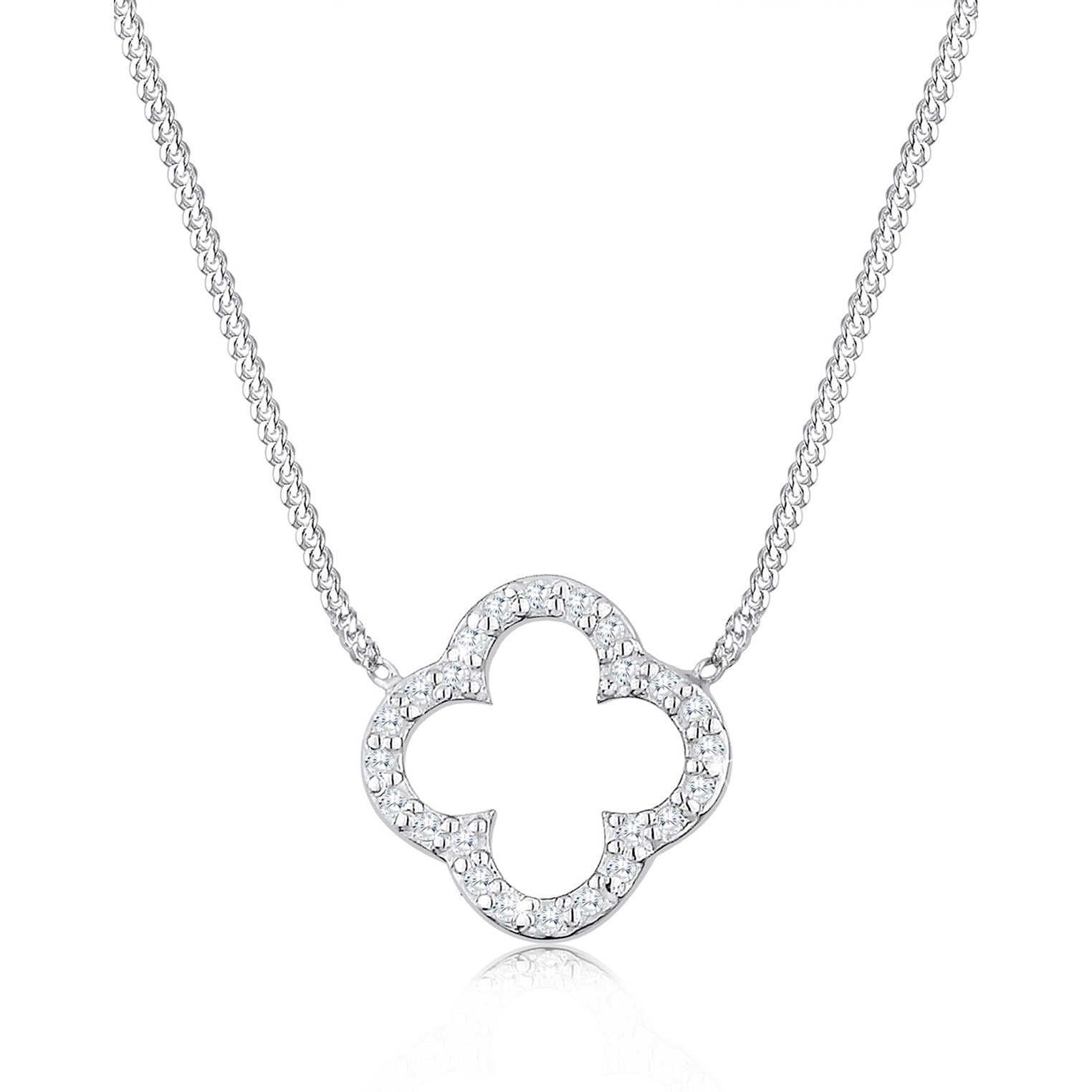 Halskette Kleeblatt | Zirkonia ( Weiß ) | 925er Sterling Silber