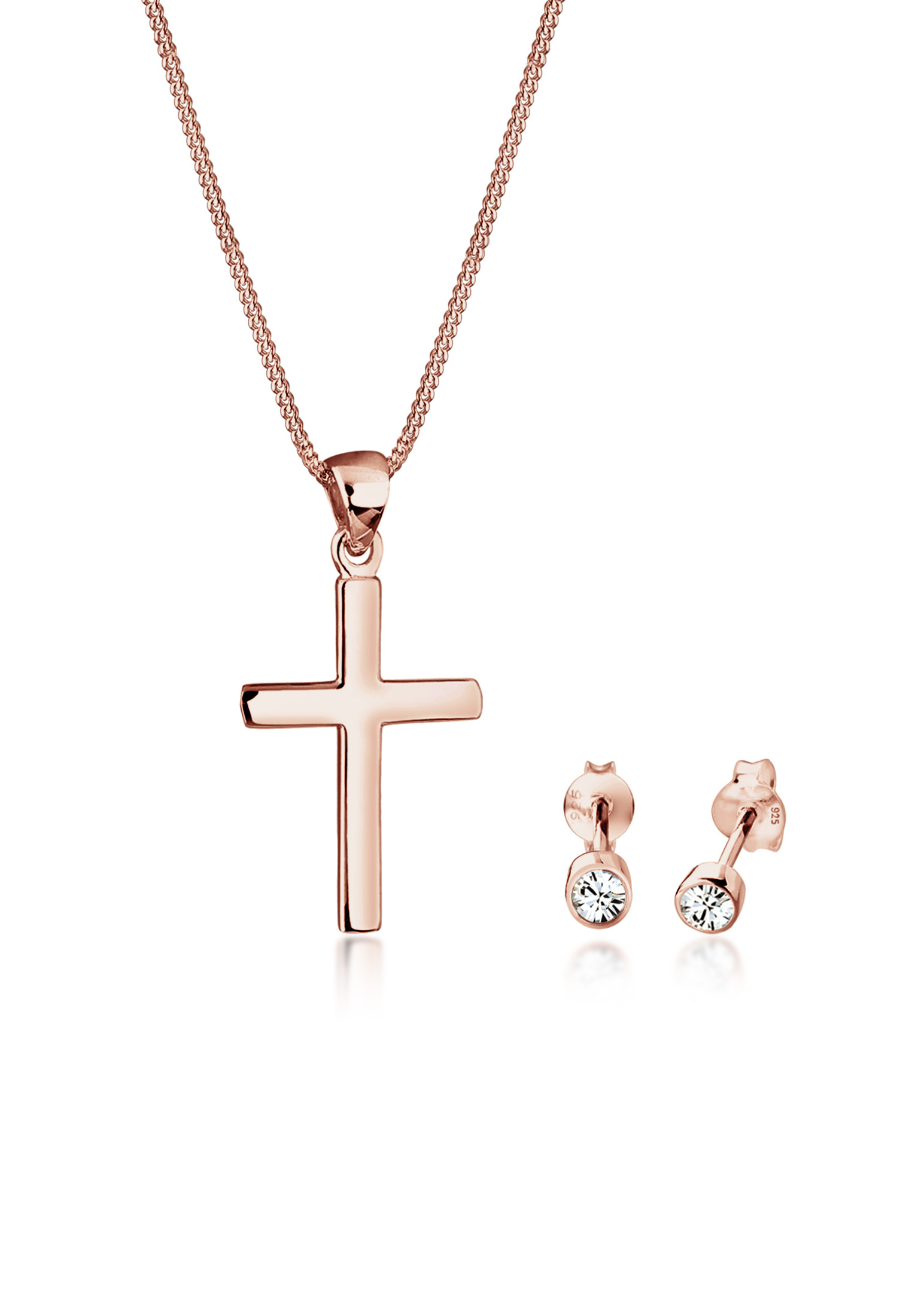 Schmuckset Kreuz | Kristall ( Weiß ) | 925er Sterling Silber