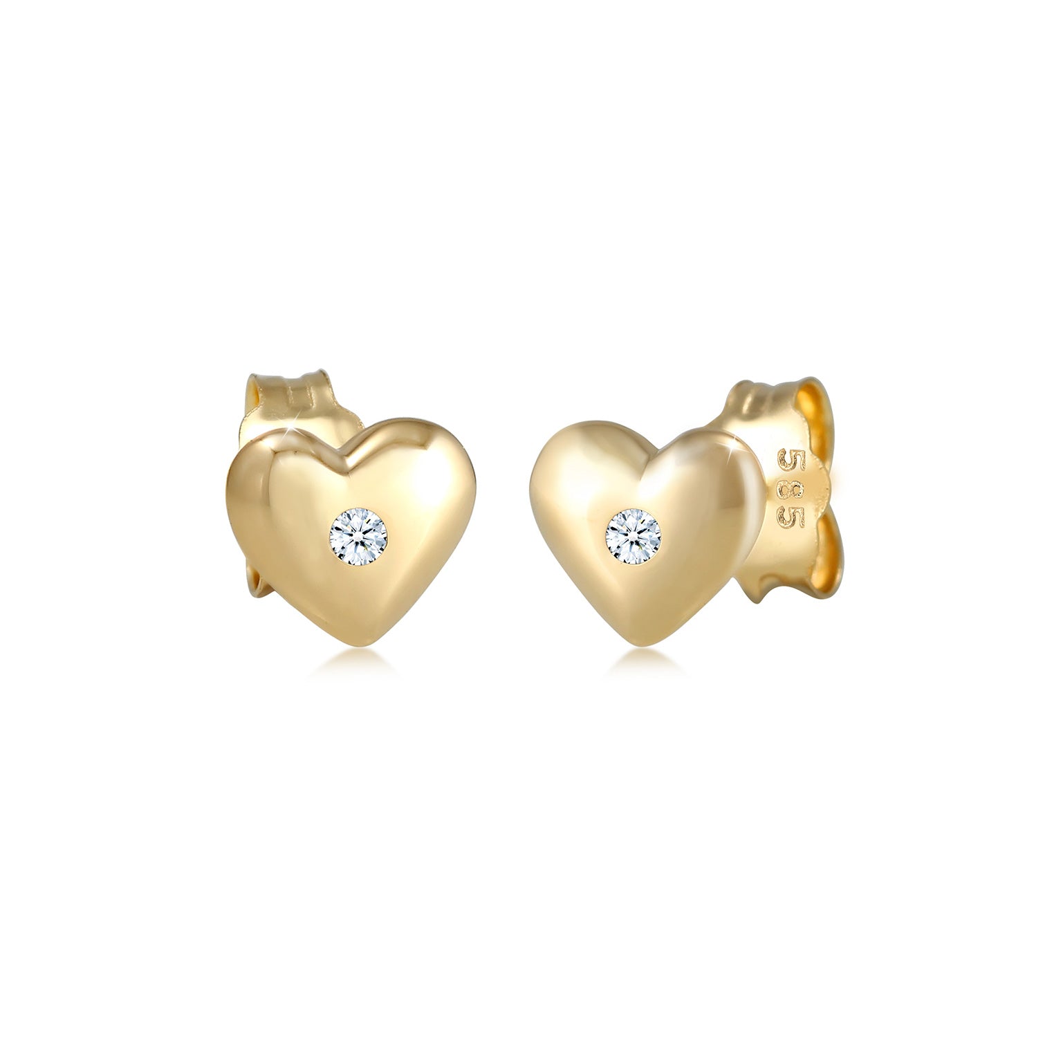 Ohrring Herz | Diamant ( Weiß, 0,03 ct ) | 585 Gelbgold