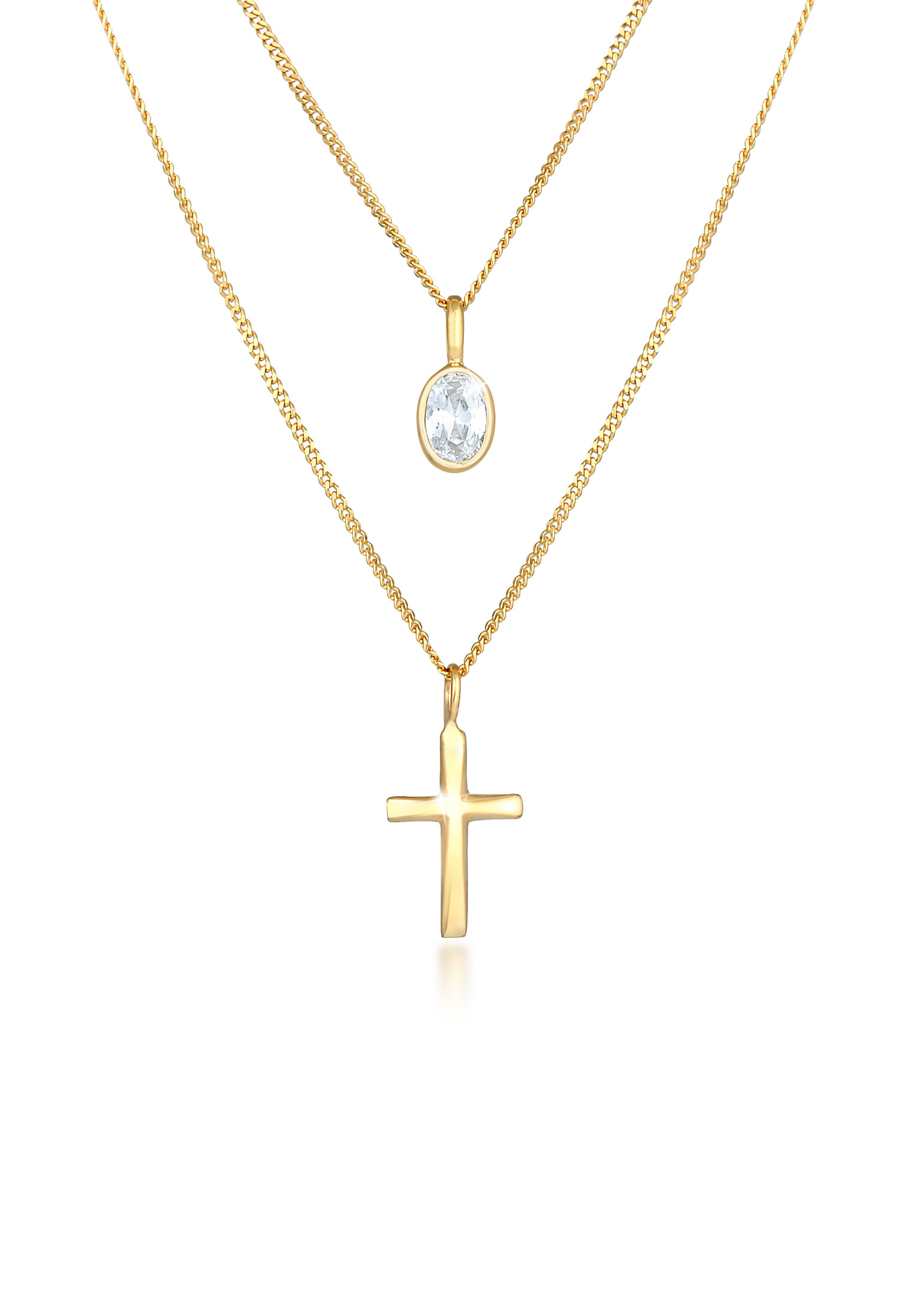 Layer-Halskette Kreuz | Zirkonia ( Weiß ) | 925er Sterling Silber