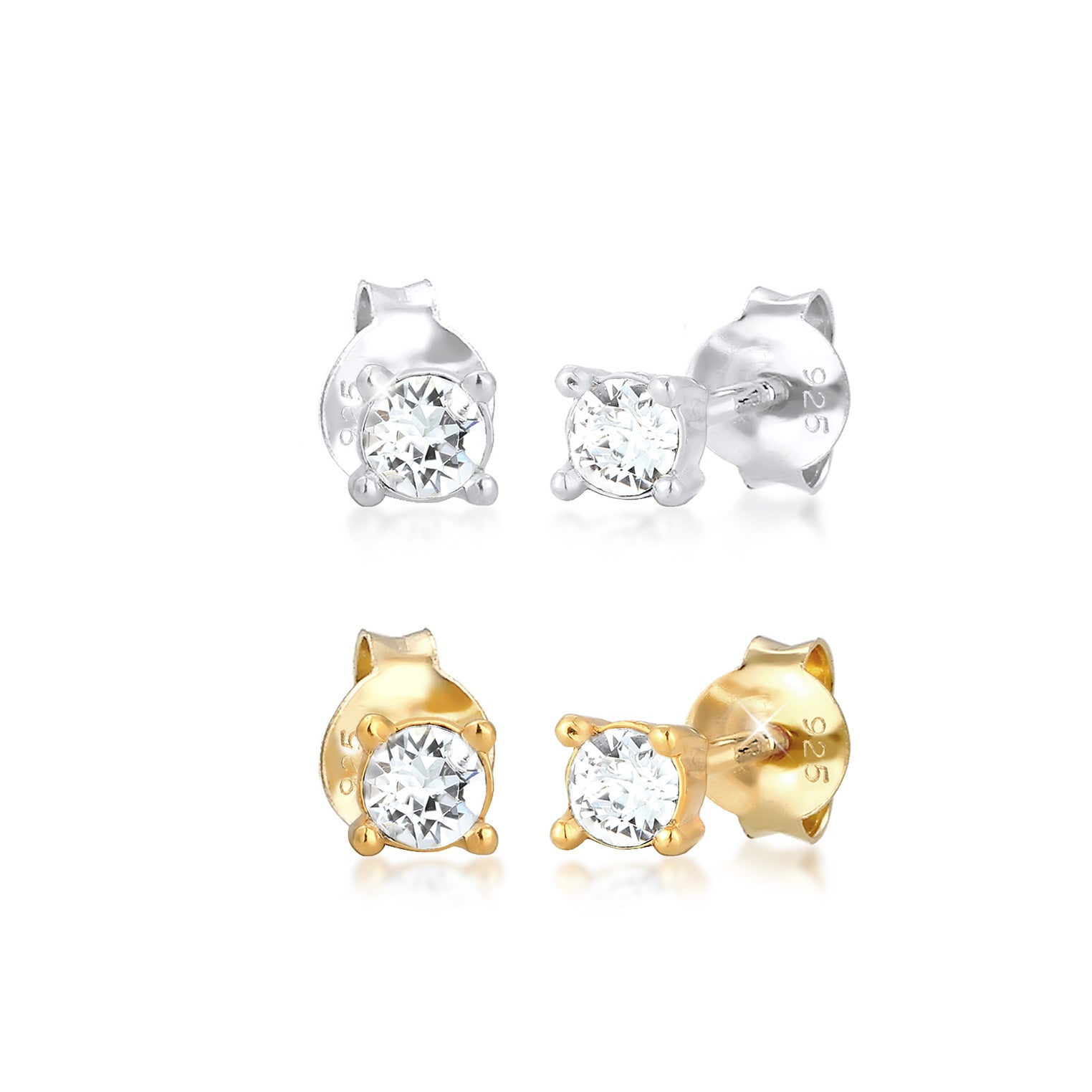 Ohrringset | Kristall ( Weiß ) | 925 Sterling Silber vergoldet