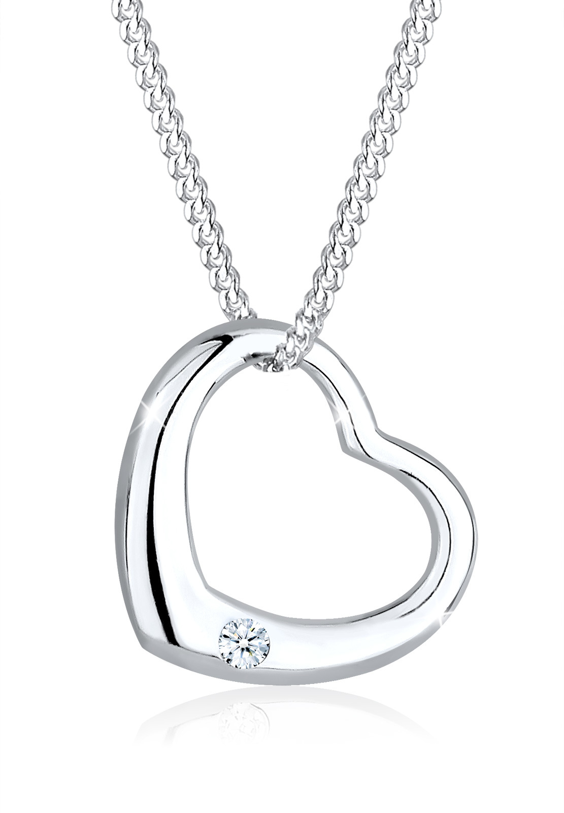 Halskette Herz | Diamant ( Weiß, 0,03 ct ) | 925er Sterling Silber
