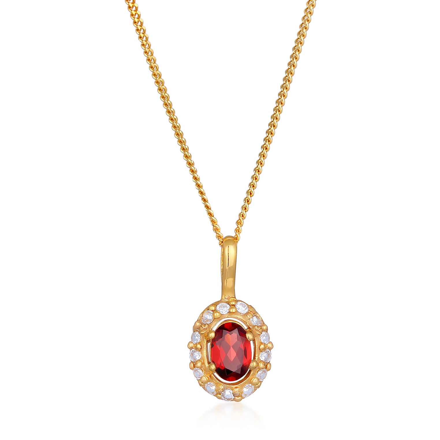 Halskette Edelstein Anhänger | Topas, Granat (Rot) | 585er Gelbgold