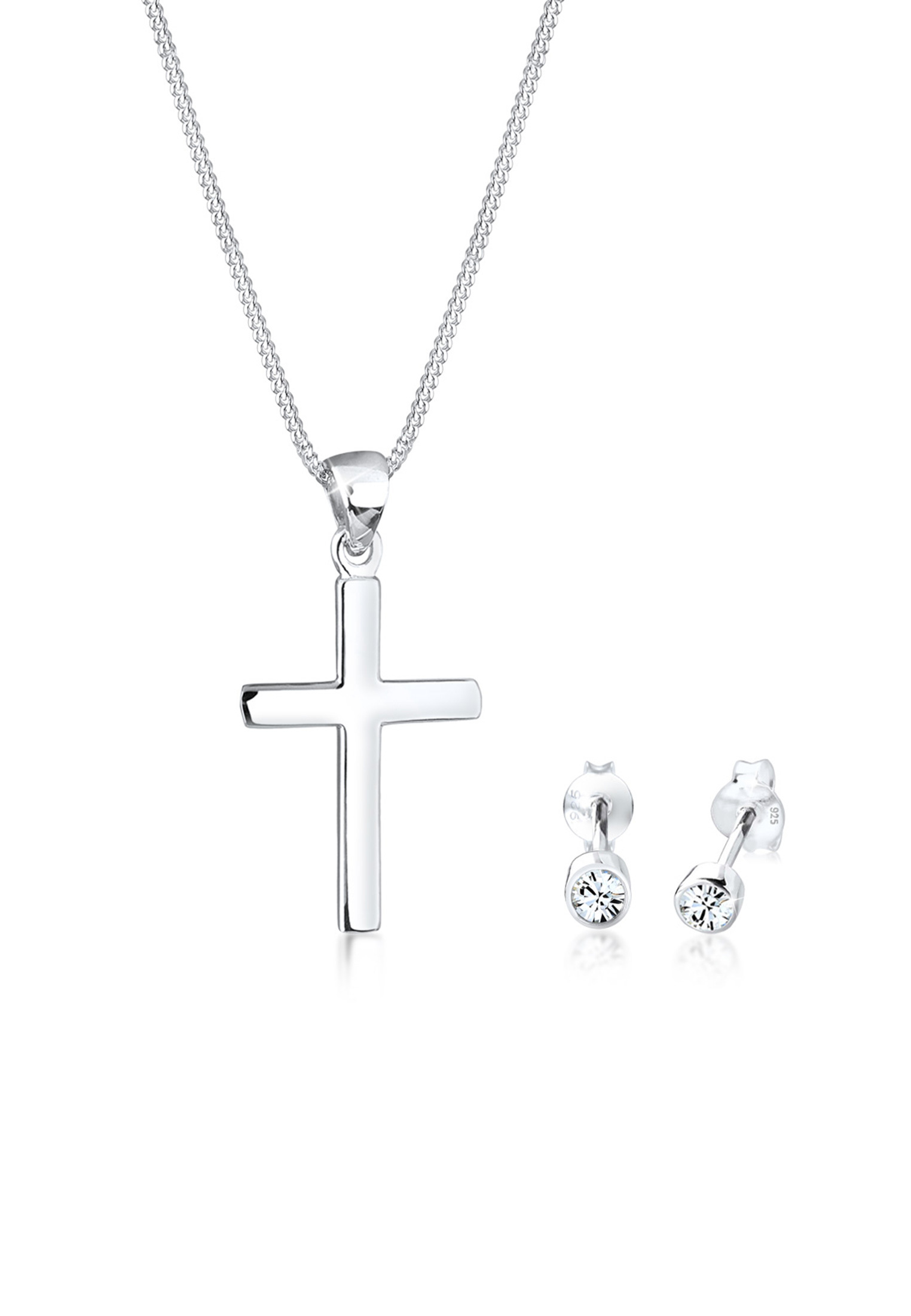 Schmuckset Kreuz | Kristall ( Weiß ) | 925er Sterling Silber