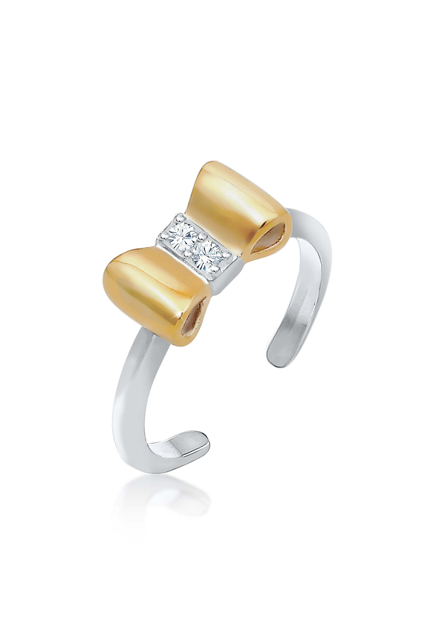 Ring Schleife | Kristall ( Weiß ) | 925 Sterling Silber vergoldet
