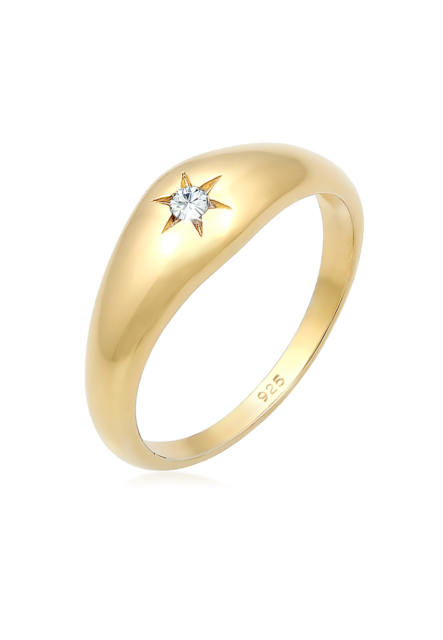 Siegelring Astro | Kristall ( Weiß ) | 925 Sterling Silber vergoldet