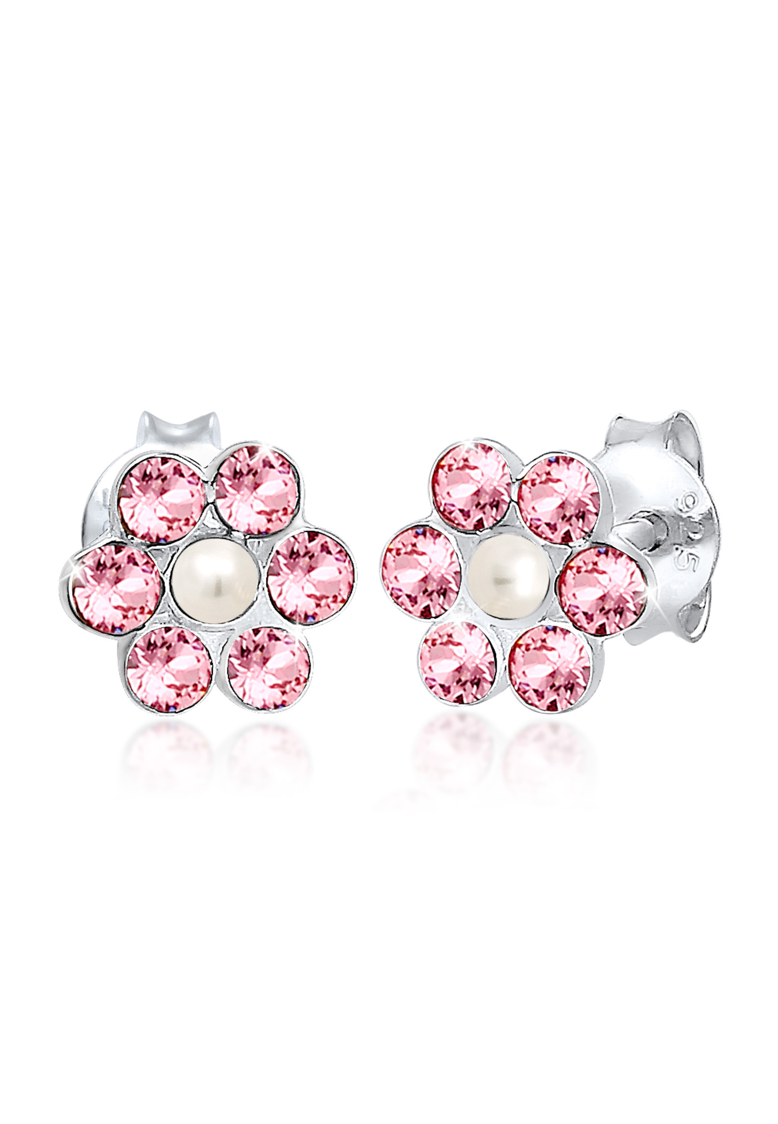 Ohrring Blume | Perle, Kristall ( Rosa ) | 925er Sterling Silber