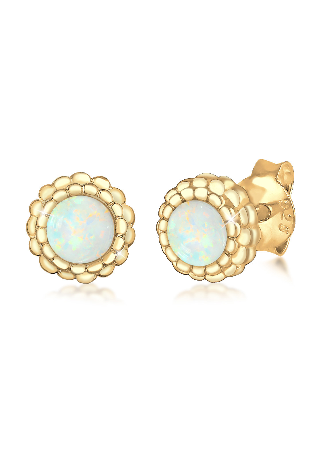 Ohrstecker Blume | Opal ( Weiß ) | 925 Sterling Silber vergoldet