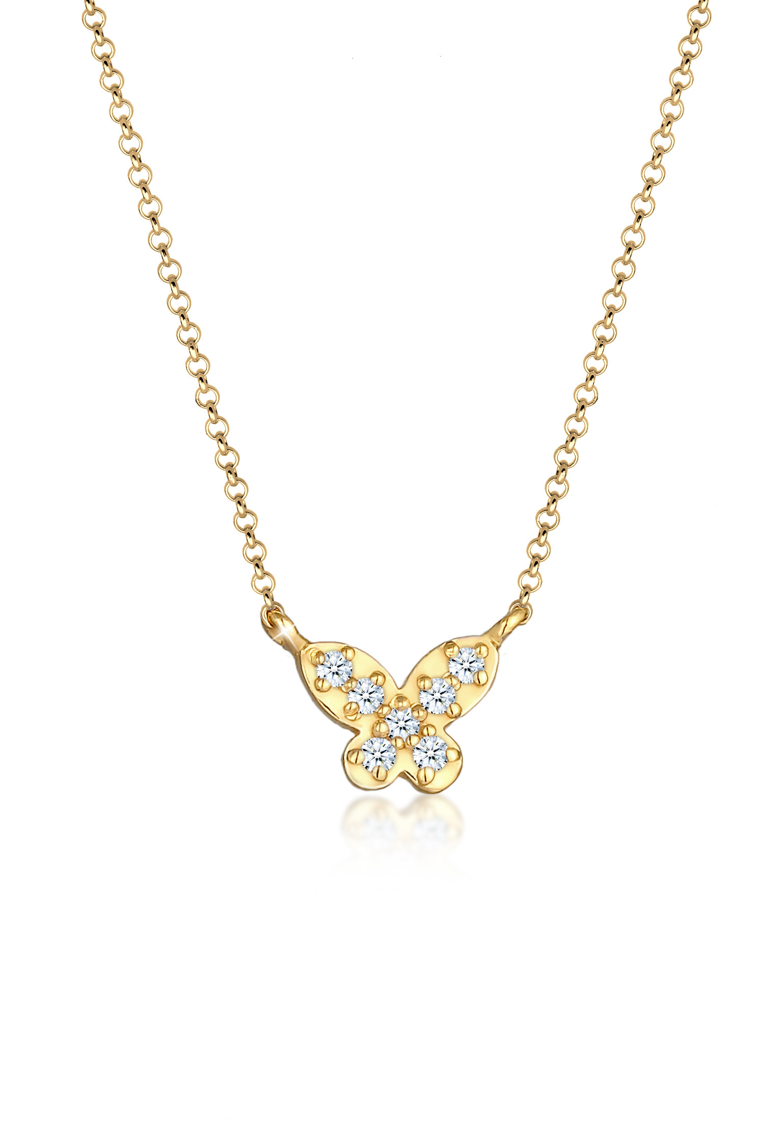 Halskette Schmetterling | Diamant ( Weiß, 0,105 ct ) | 925er Sterling Silber