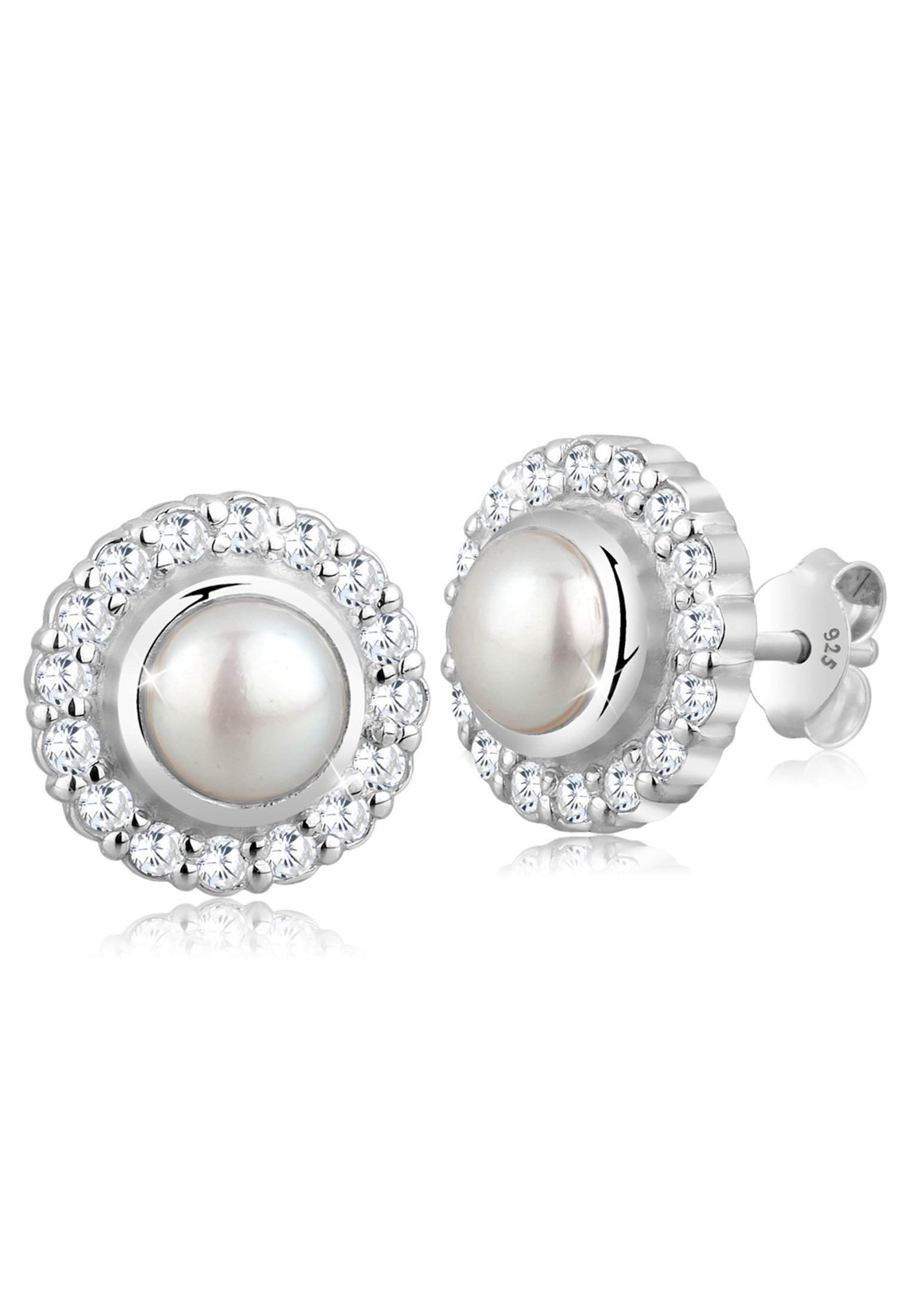 Ohrstecker | Süßwasserperle, Zirkonia ( Weiß ) | 925er Sterling Silber