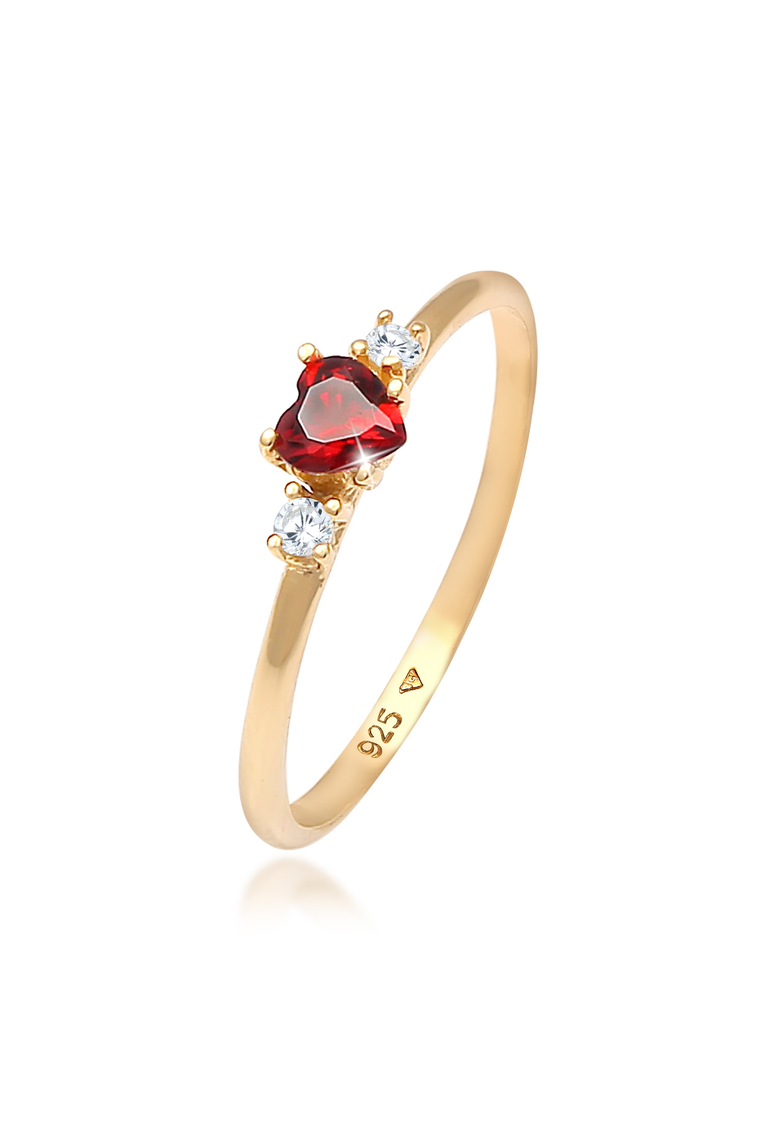 Ring Herz | Zirkonia ( Rot ) | 925 Sterling Silber vergoldet