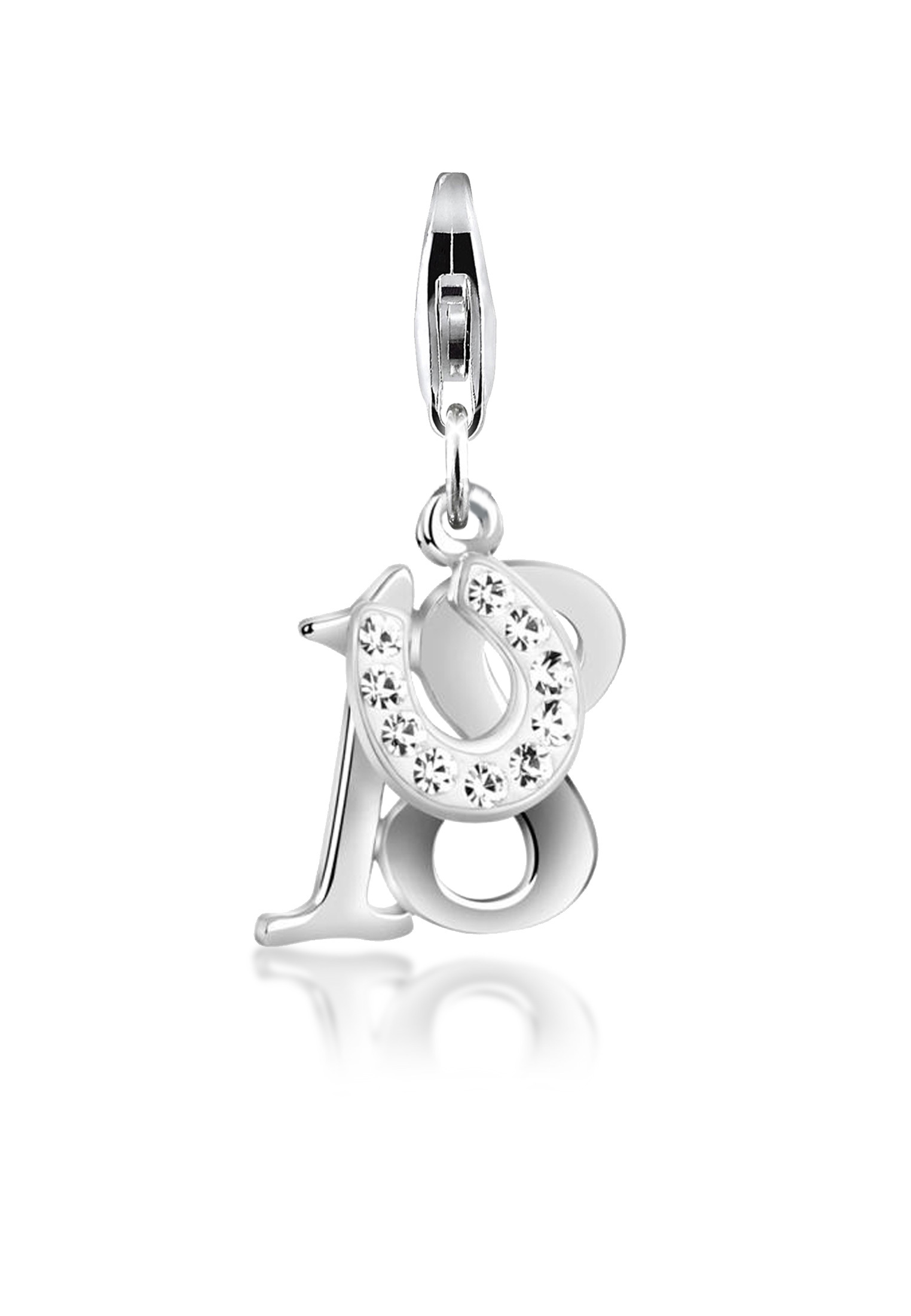Charm Hufeisen | Kristall ( Weiß ) | 925er Sterling Silber