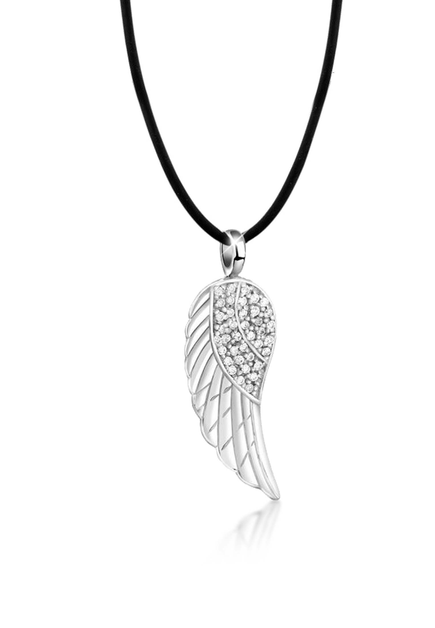 Glieder-Halskette Flügel | Zirkonia ( Schwarz ) | 925er Sterling Silber