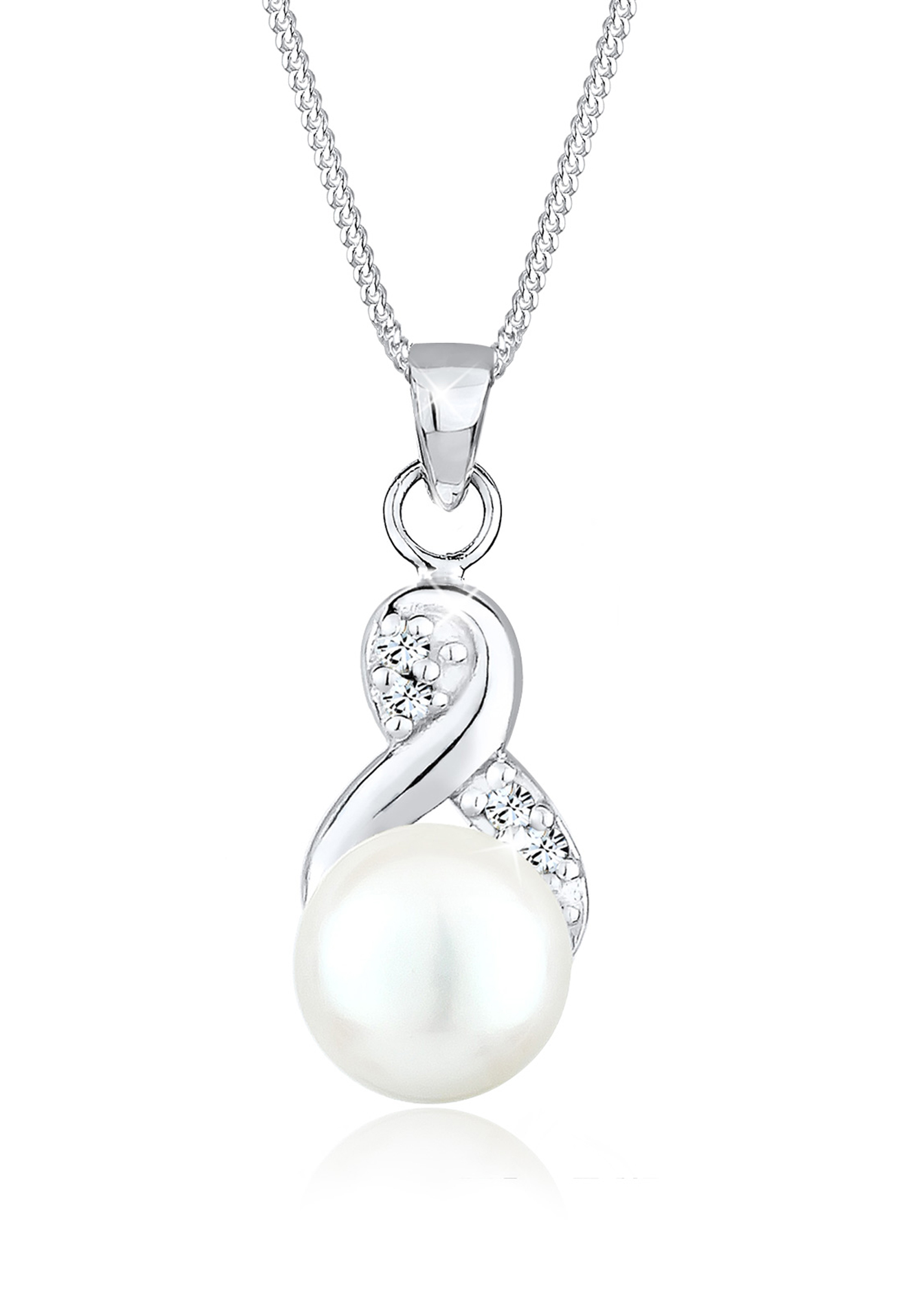 Halskette Infinity | Süßwasserperle, Kristall ( Weiß ) | 925er Sterling Silber