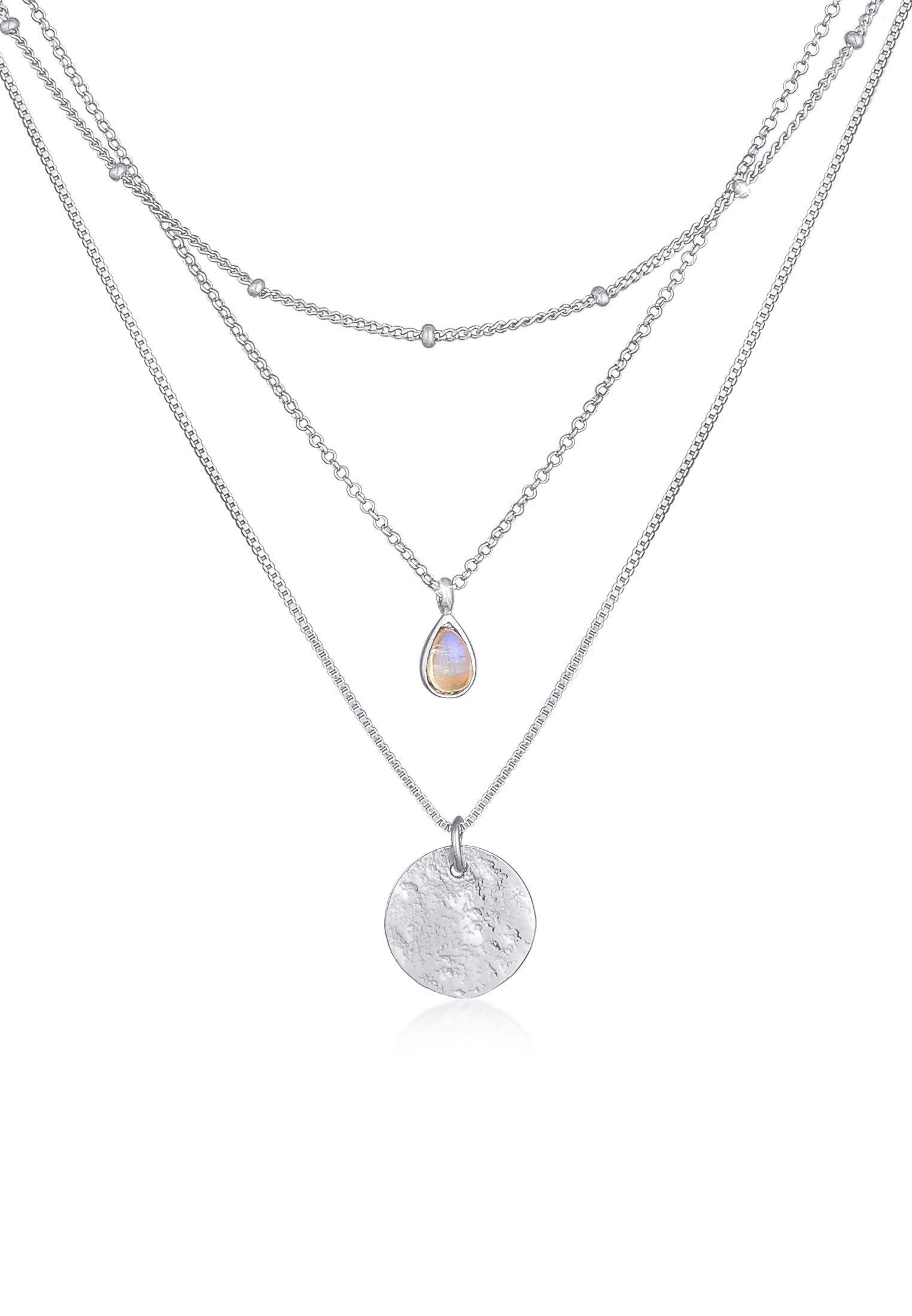 Venezianer-Layer-Halskette | Mondstein ( Weiß ) | 925 Sterling Silber vergoldet