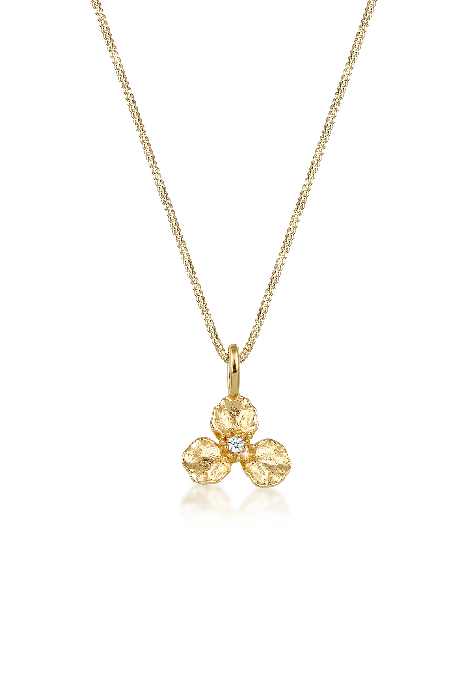 Halskette Blume | Diamant ( Weiß, 0,015 ct ) | 585 Gelbgold