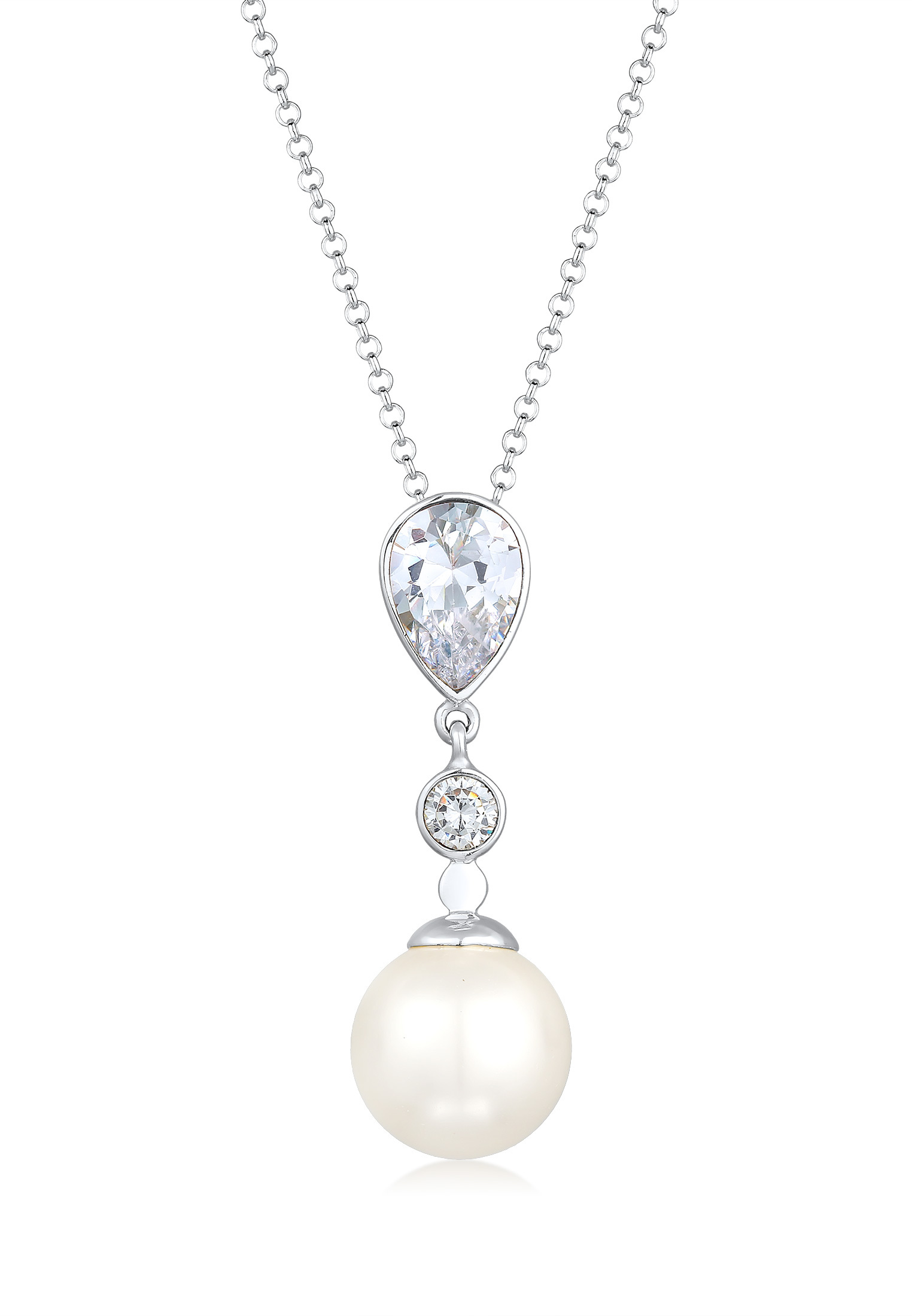Halskette | Perle, Zirkonia ( Weiß ) | 925er Sterling Silber