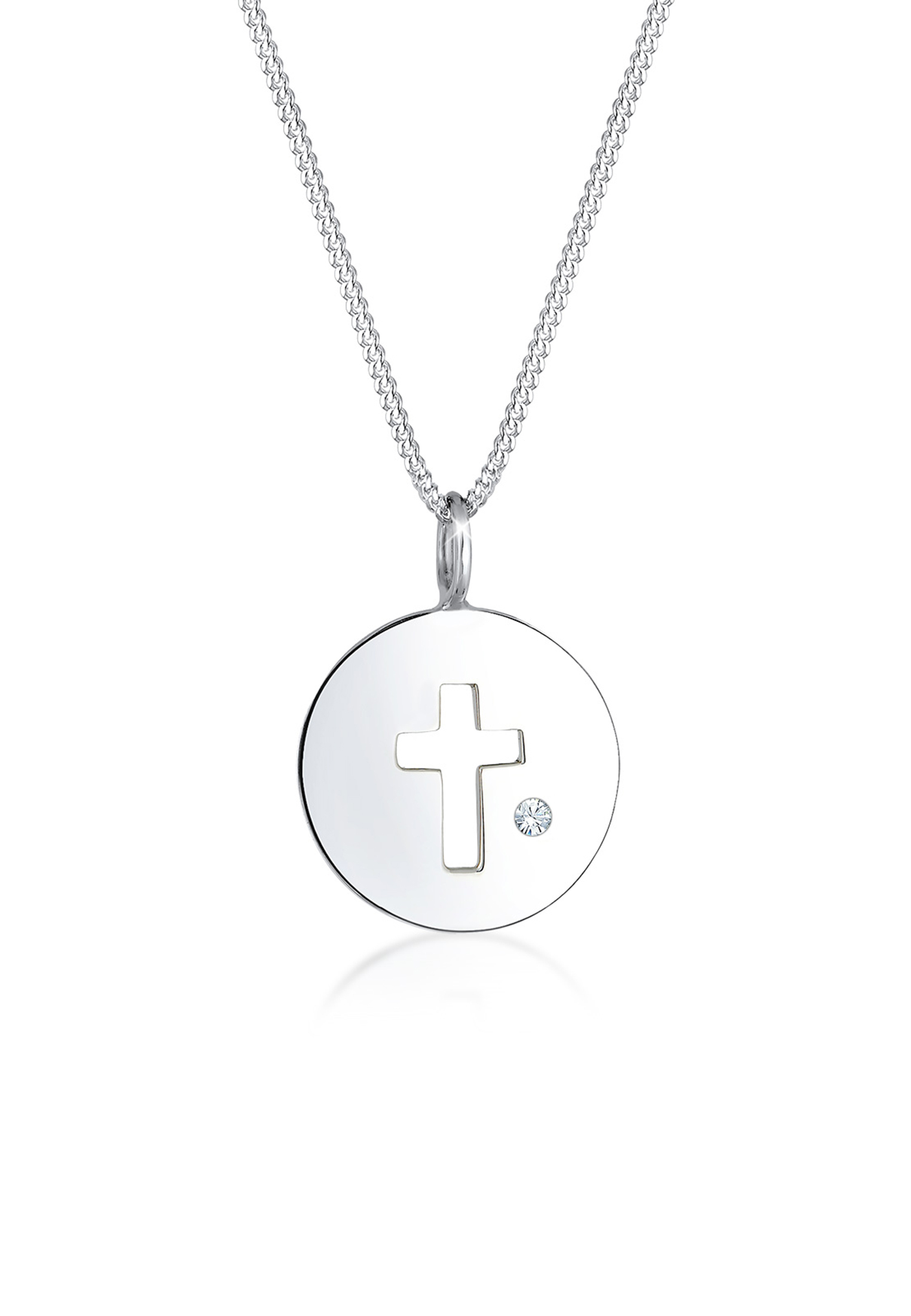 Halskette Kreuz | Kristall ( Weiß ) | 925er Sterling Silber