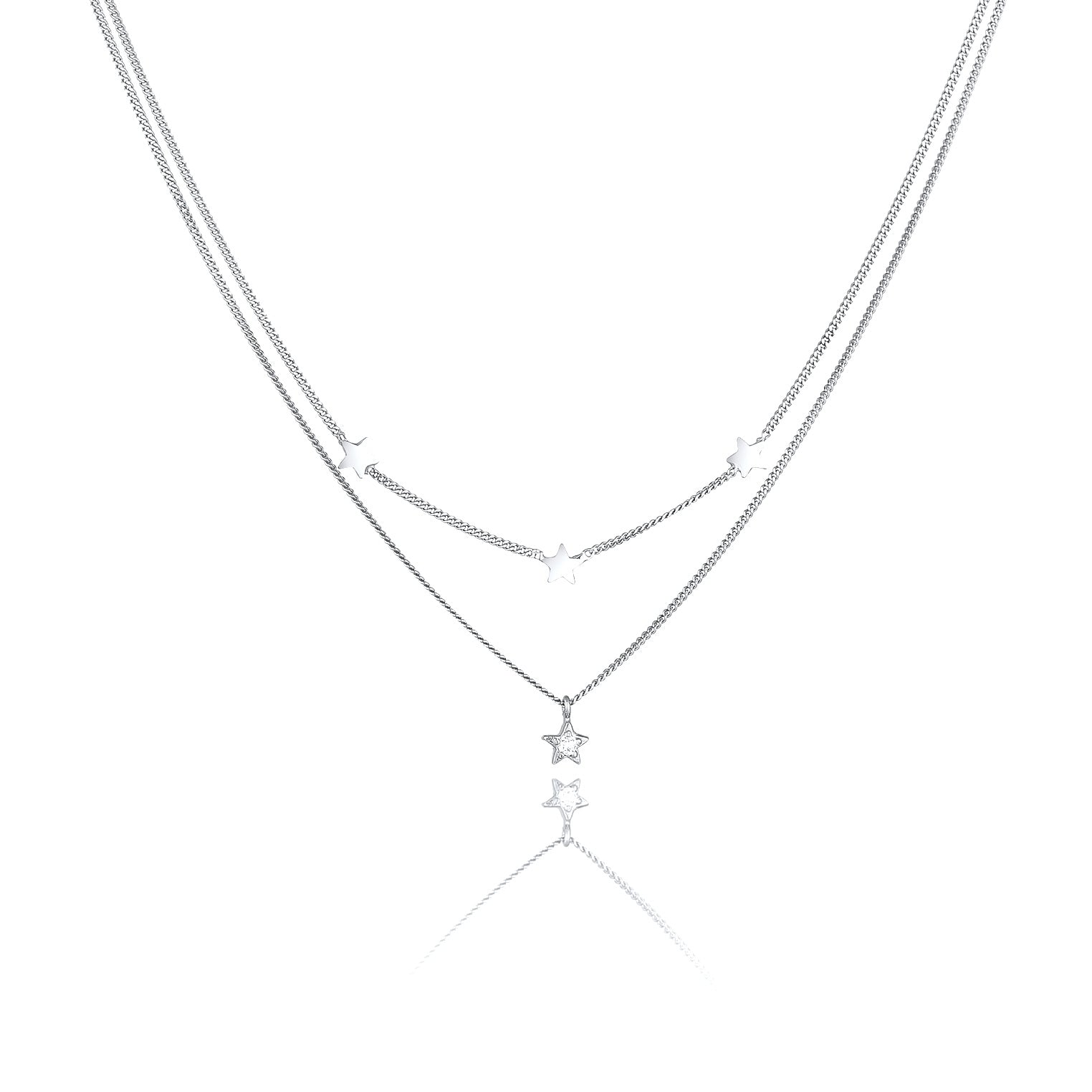 Layer-Halskette Stern Astro | Kristalle (Weiß) | 925er Sterling Silber