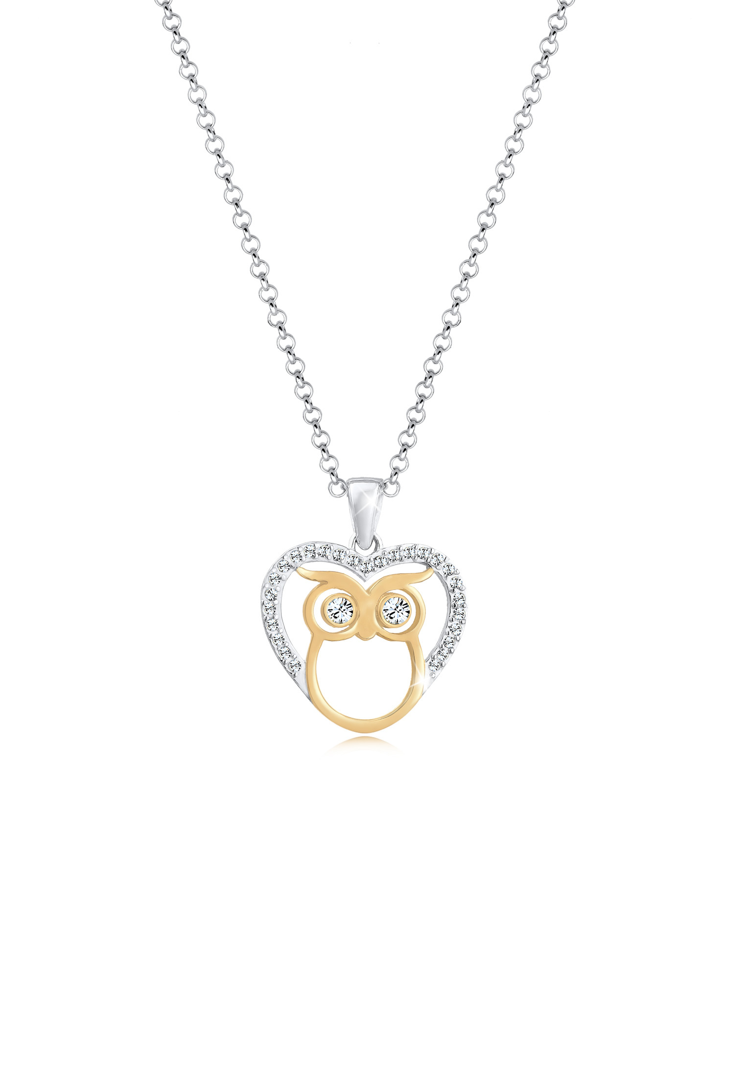 Halskette Eule | Kristall ( Weiß ) | 925 Sterling Silber vergoldet