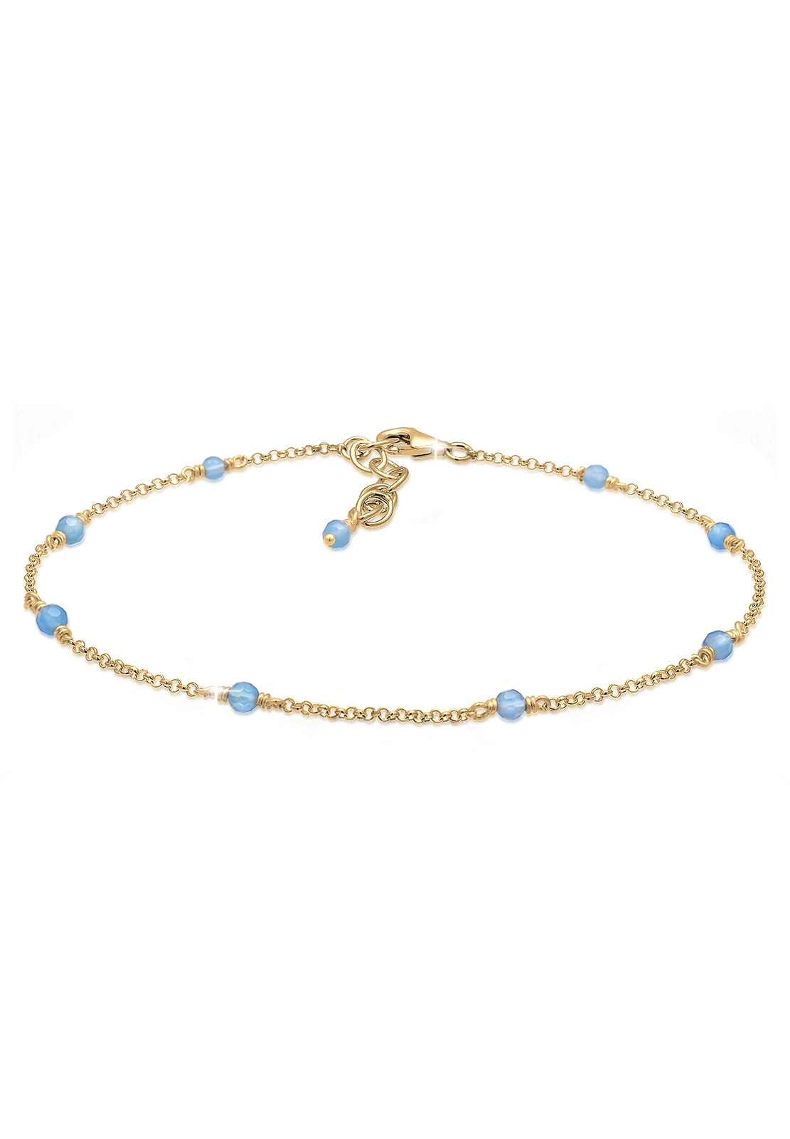 Fußkettchen Kugel | Achat ( Blau ) | 925 Sterling Silber vergoldet