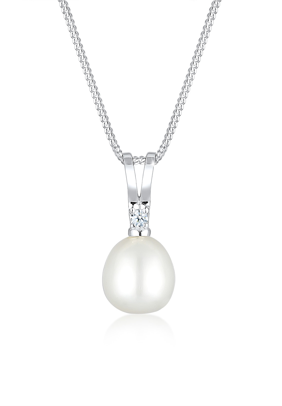 Halskette | Süßwasserperle, Diamant ( Weiß, 0,03 ct ) | 925er Sterling Silber