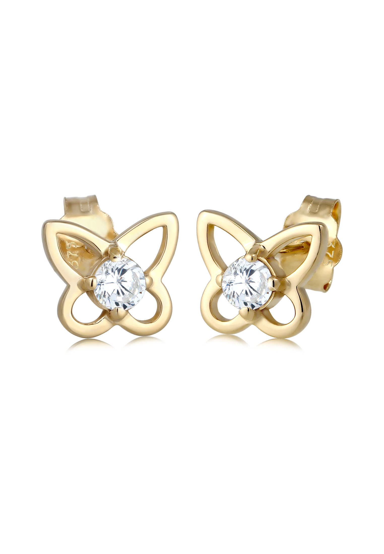 Ohrstecker Schmetterling | Zirkonia ( Weiß ) | 375 Gelbgold