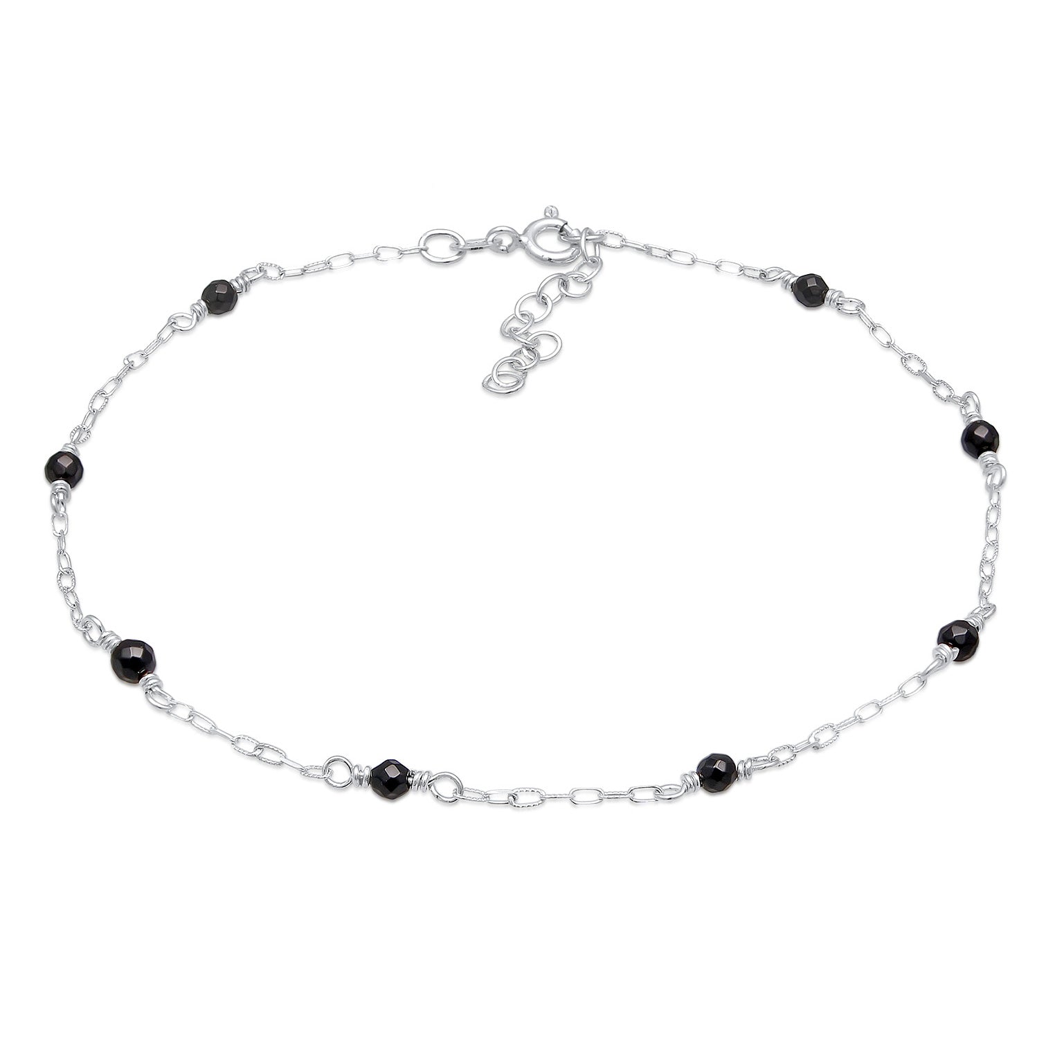 Fußkettchen Beads | Onyx Perlen (Schwarz) | 925er Sterling Silber