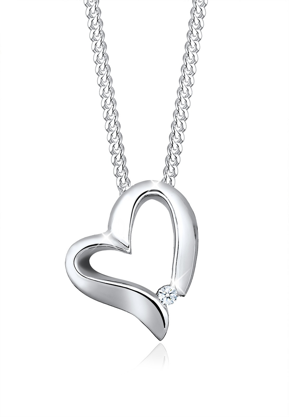 Halskette Herz | Diamant (Weiß, 0,015 ct) | 925er Sterling Silber