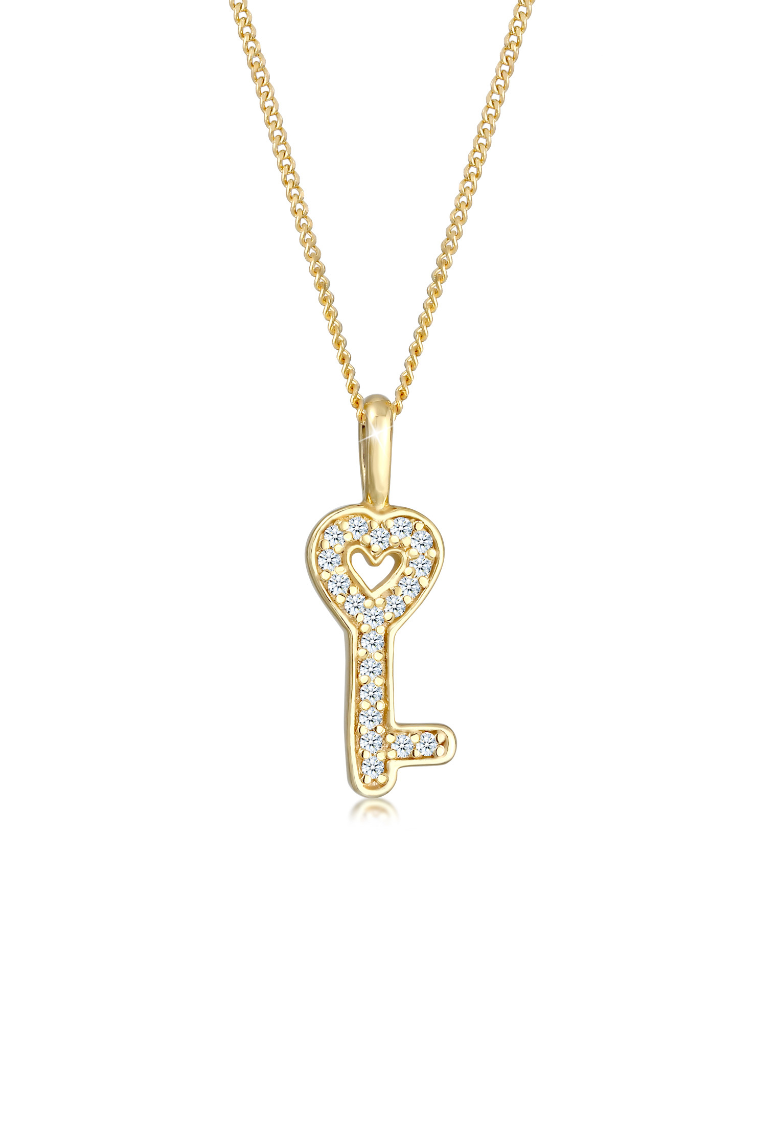 Halskette Schlüssel | Diamant ( Weiß, 0,1 ct ) | 585 Gelbgold