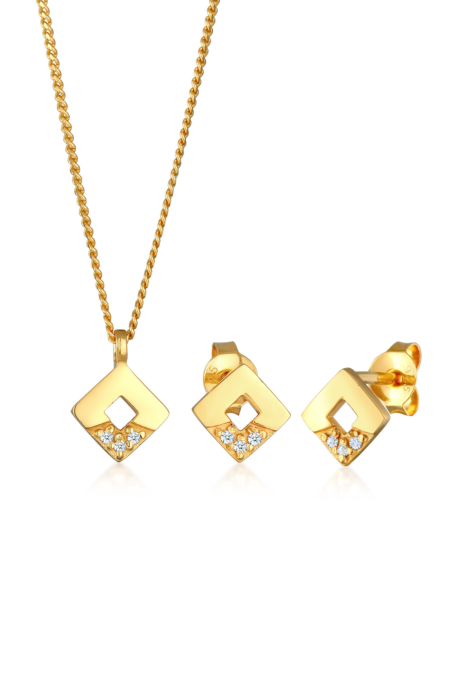 Schmuckset Geo | Diamant (Weiß, 0.045 ct) | 925er Sterling Silber