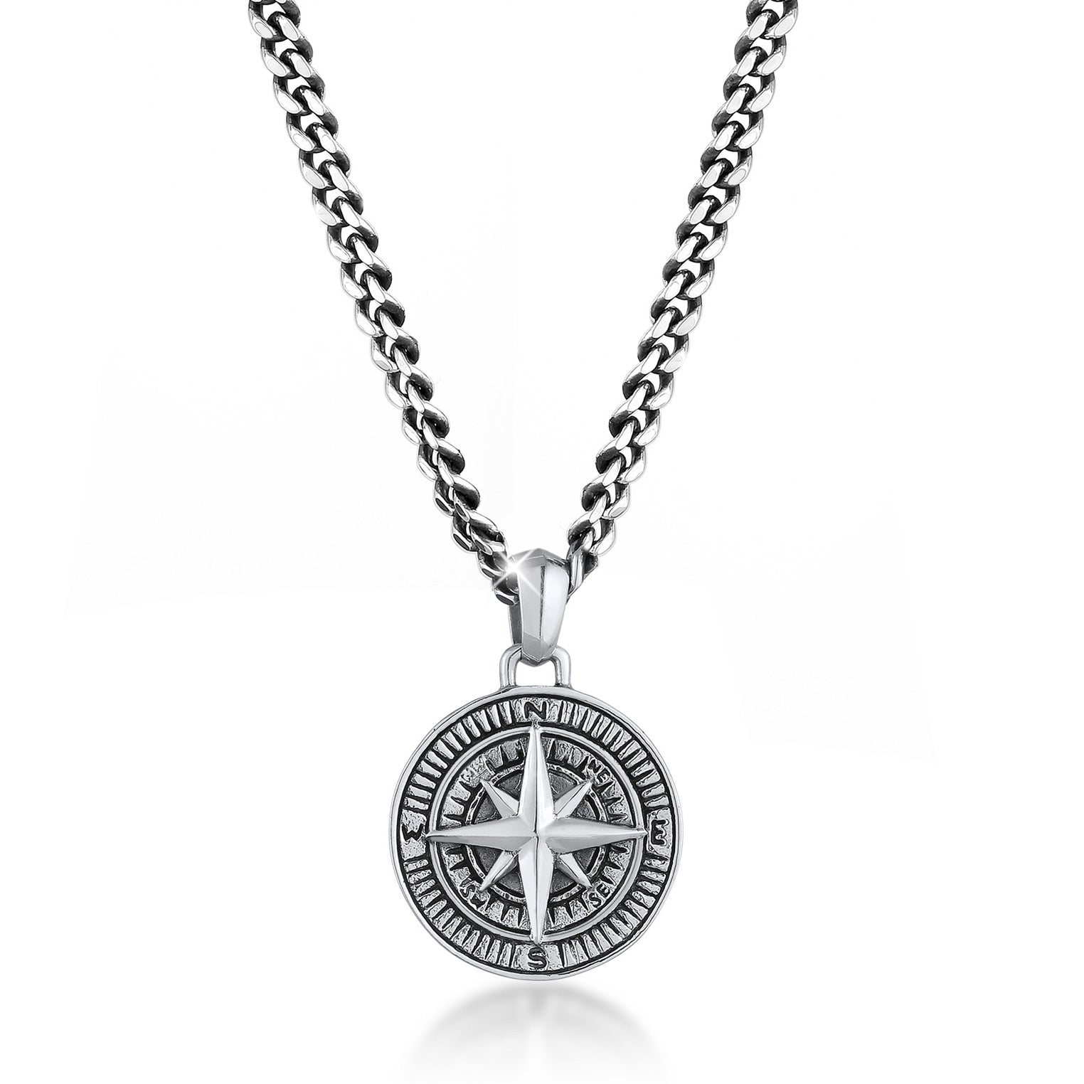 Halskette Kompass Anker | 925er Sterling Silber