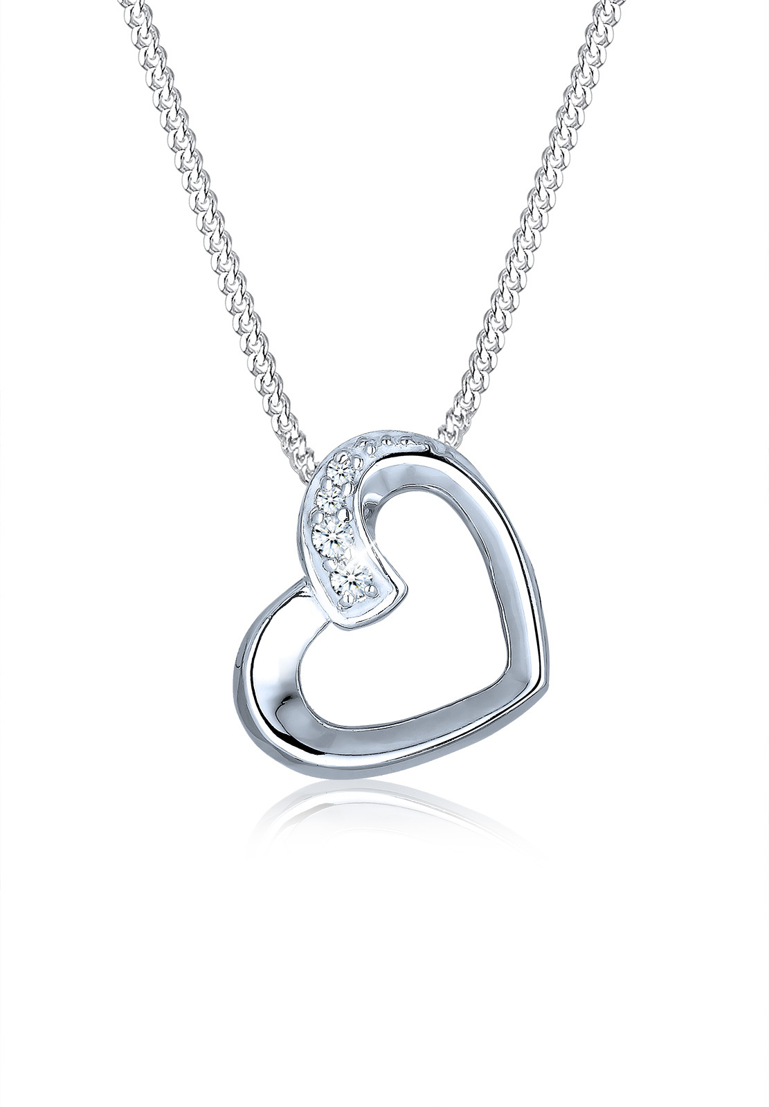 Halskette Herz | Diamant ( Weiß, 0,04 ct ) | 925er Sterling Silber