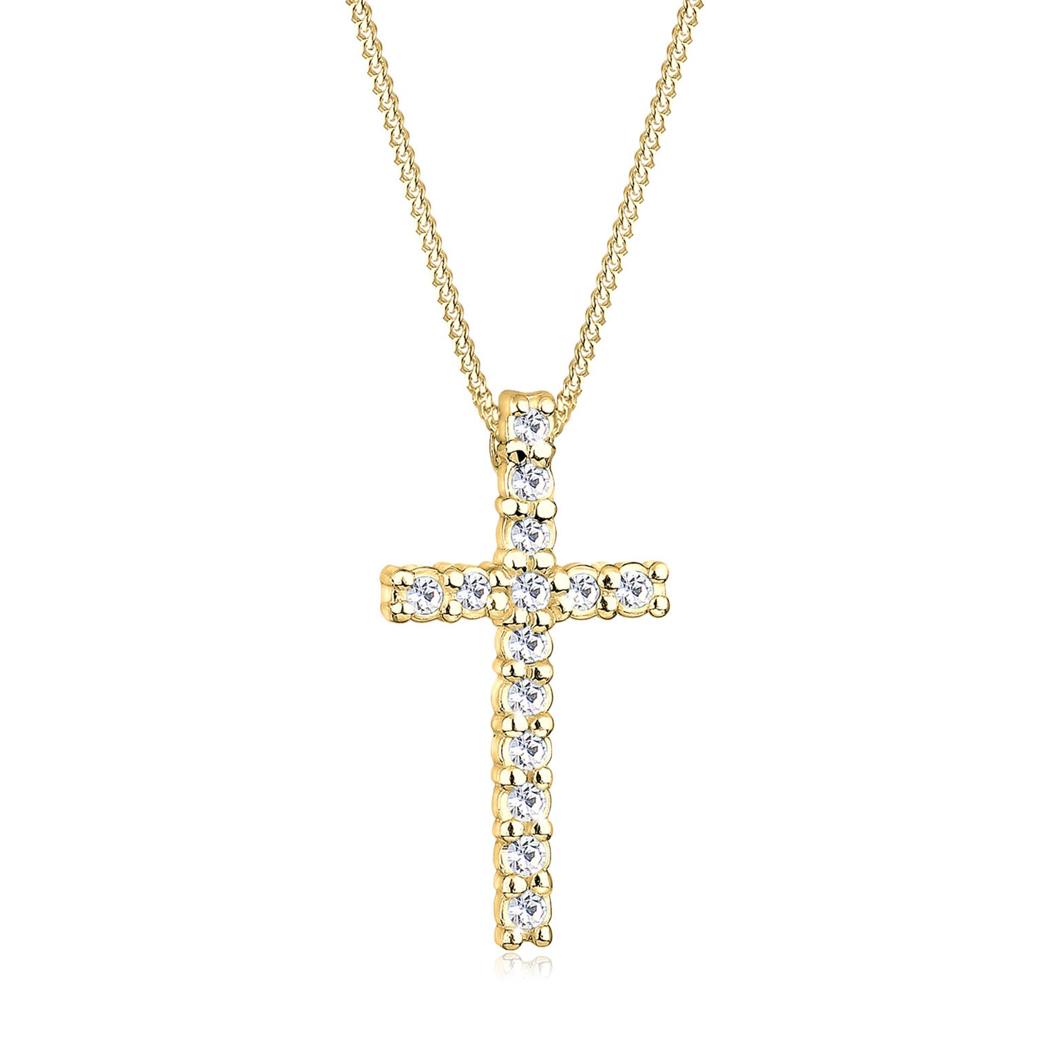 Halskette Kreuz | Kristall ( Weiß ) | 925 Sterling Silber vergoldet