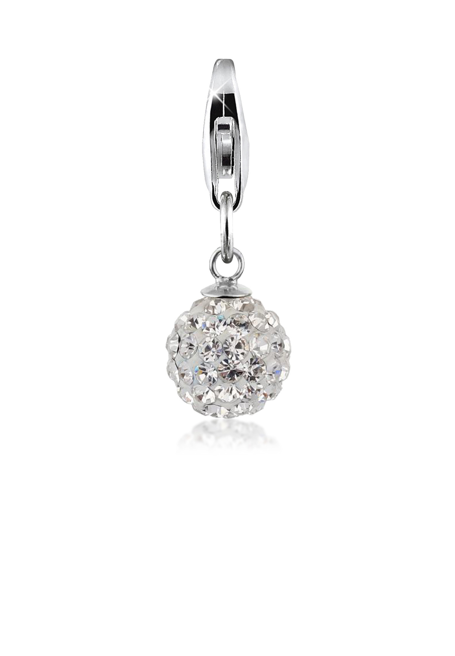 Charm Kugel | Kristall ( Weiß ) | 925er Sterling Silber