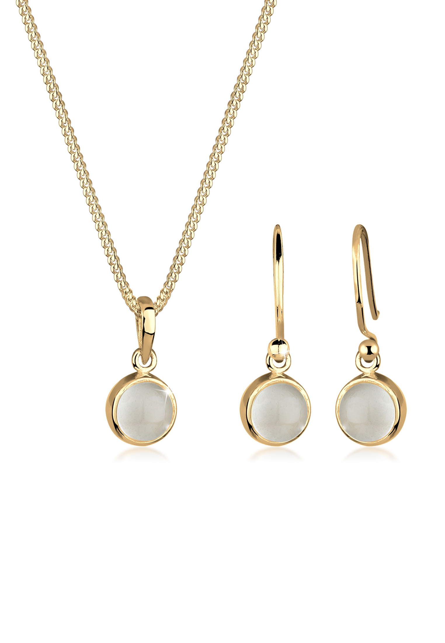 Schmuckset | Mondstein ( Weiß ) | 925 Sterling Silber vergoldet