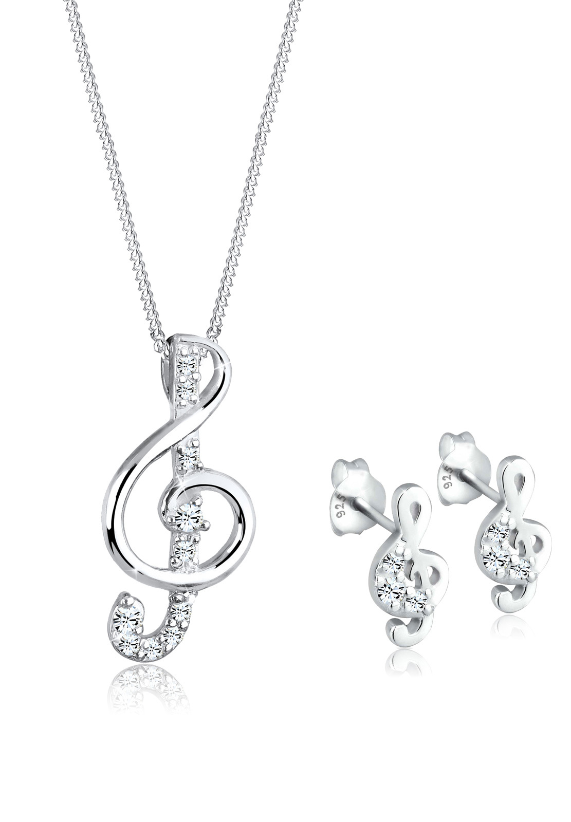 Schmuckset Notenschlüssel | Kristall ( Weiß ) | 925er Sterling Silber