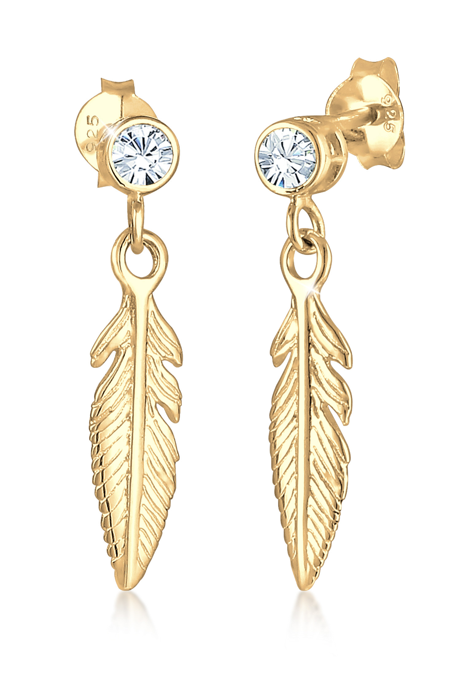 Ohrhänger Feder | Kristall ( Weiß ) | 925er Sterling Silber