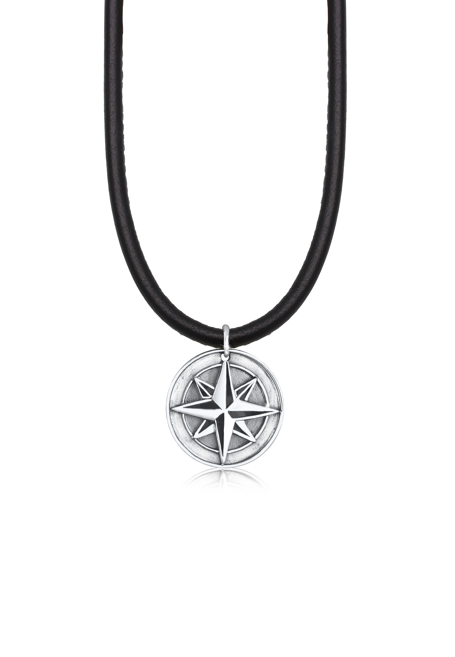 Halskette Kompass | Leder | 925er Sterling Silber