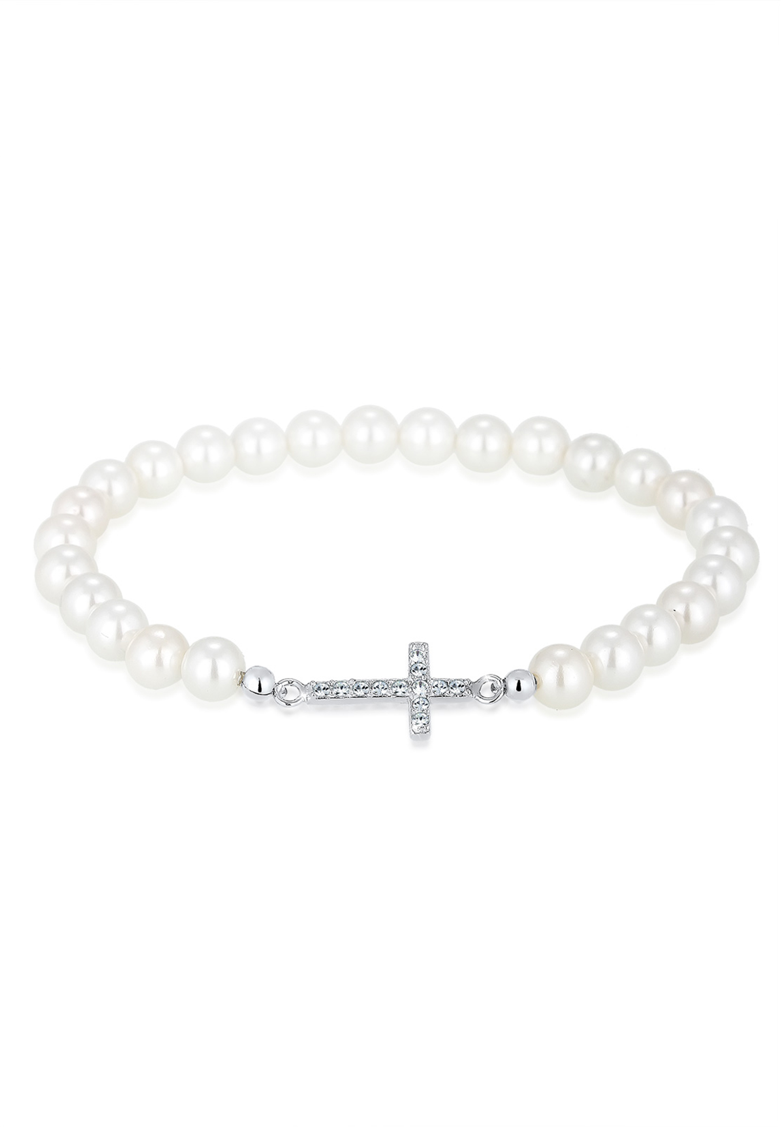 Armband Kreuz | Perle, Kristall ( Weiß ) | 925er Sterling Silber