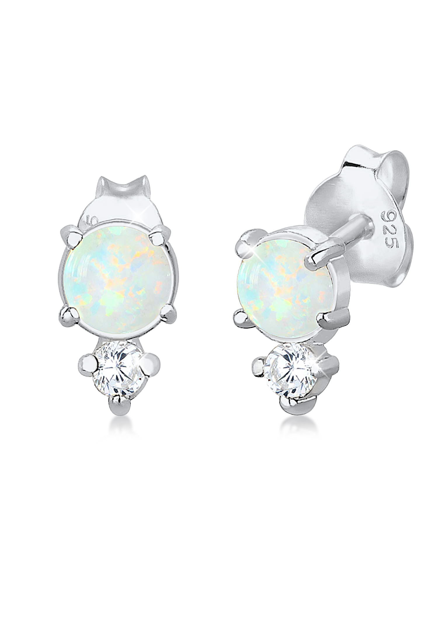 Ohrstecker Kreis | Opal ( Weiß ) | 925 Sterling Silber vergoldet