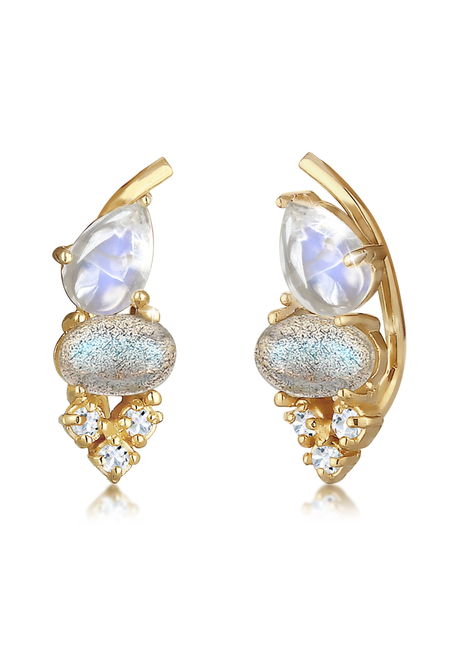 Ear Climber | Mondstein ( Weiß ) | 925 Sterling Silber vergoldet