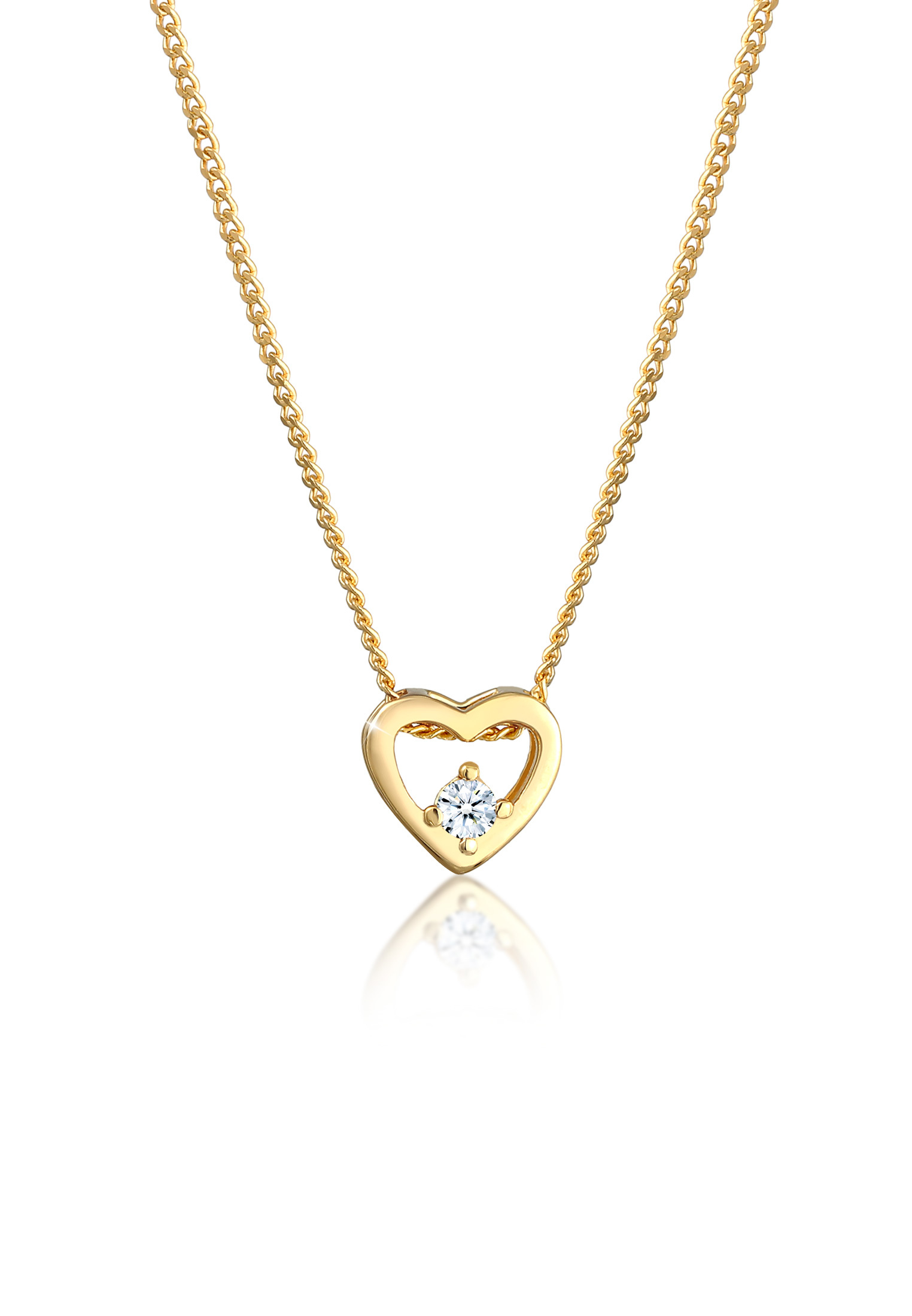 Halskette Herz | Diamant ( Weiß, 0,03 ct ) | 585 Gelbgold