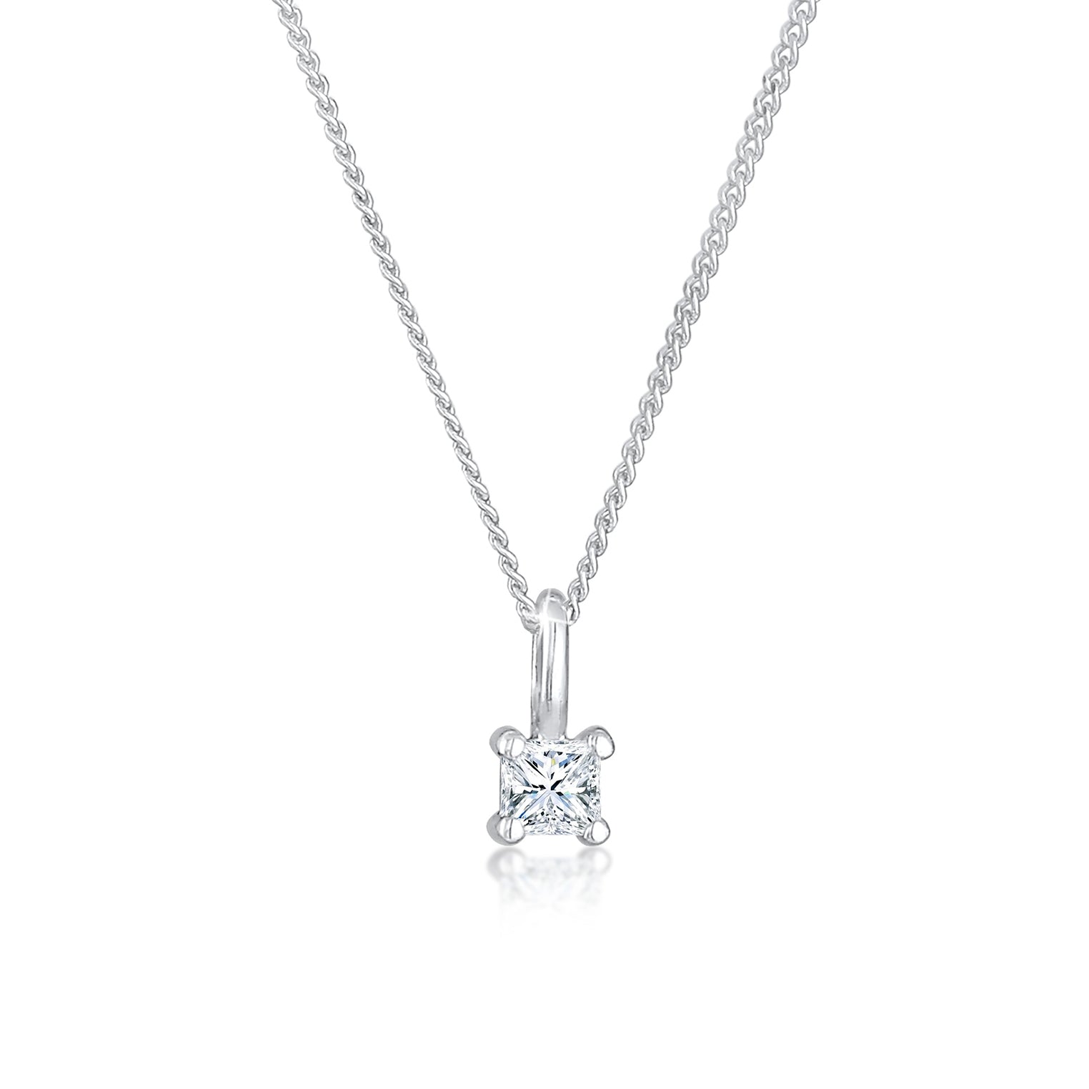 Solitär-Kette | Diamant ( Weiß, 0,1 ct ) | 925er Sterling Silber